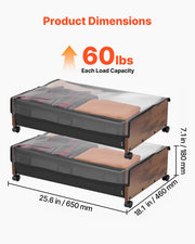 Under Bed Storage with Wheels, 650 x 460 x 180 mm Underbed Containers, Underbed Shoes Organizer with Lockable V952-CDCWKFTMBYDLATMLN001V0