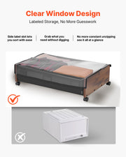 Under Bed Storage with Wheels, 650 x 460 x 180 mm Underbed Containers, Underbed Shoes Organizer with Lockable V952-CDCWKFTMBYDLATMLN001V0