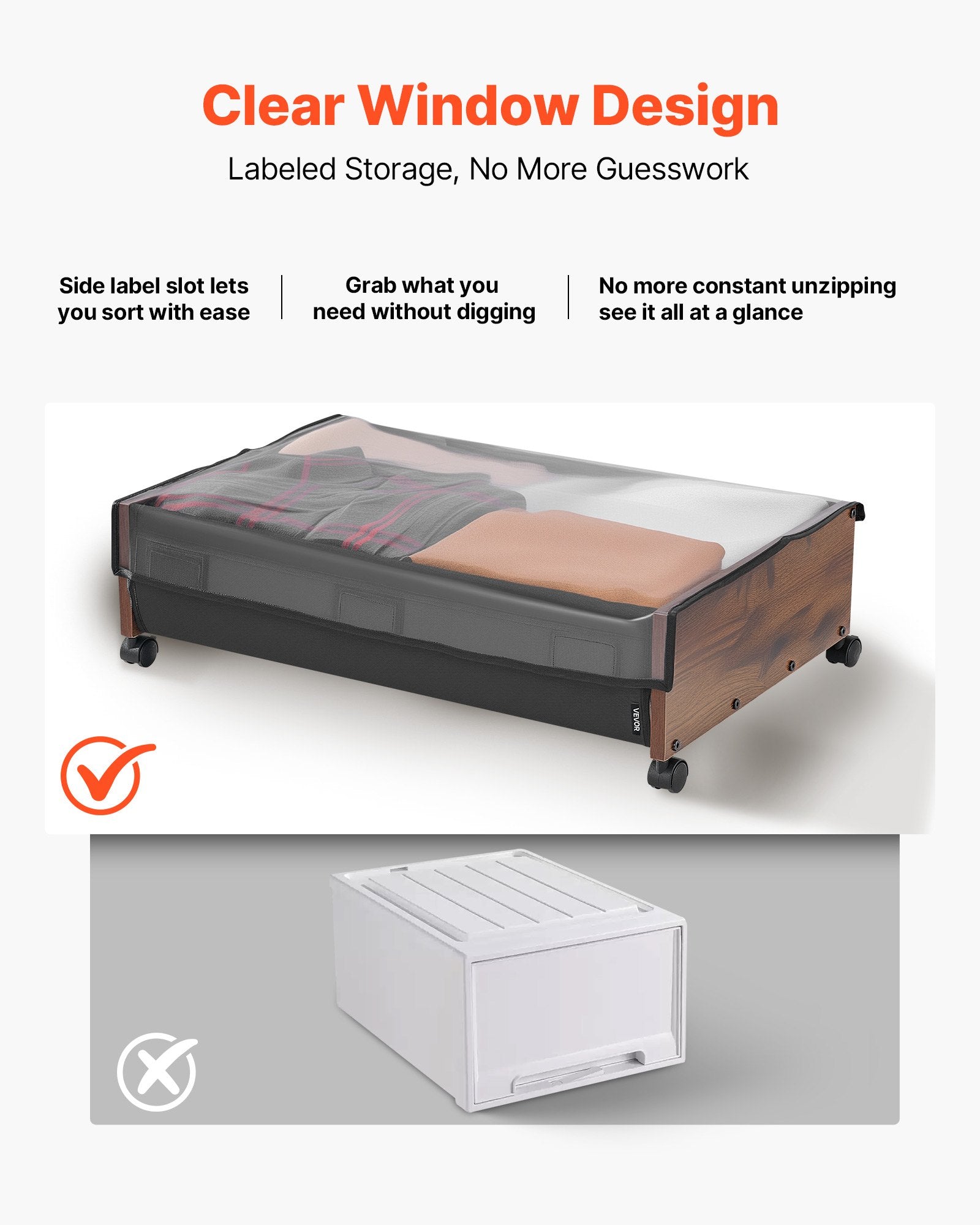 Under Bed Storage with Wheels, 650 x 460 x 180 mm Underbed Containers, Underbed Shoes Organizer with Lockable V952-CDCWKFTMBYDLATMLN001V0