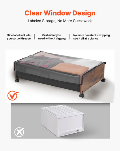 Under Bed Storage with Wheels, 650 x 460 x 180 mm Underbed Containers, Underbed Shoes Organizer with Lockable V952-CDCWKFTMBYDLATMLN001V0
