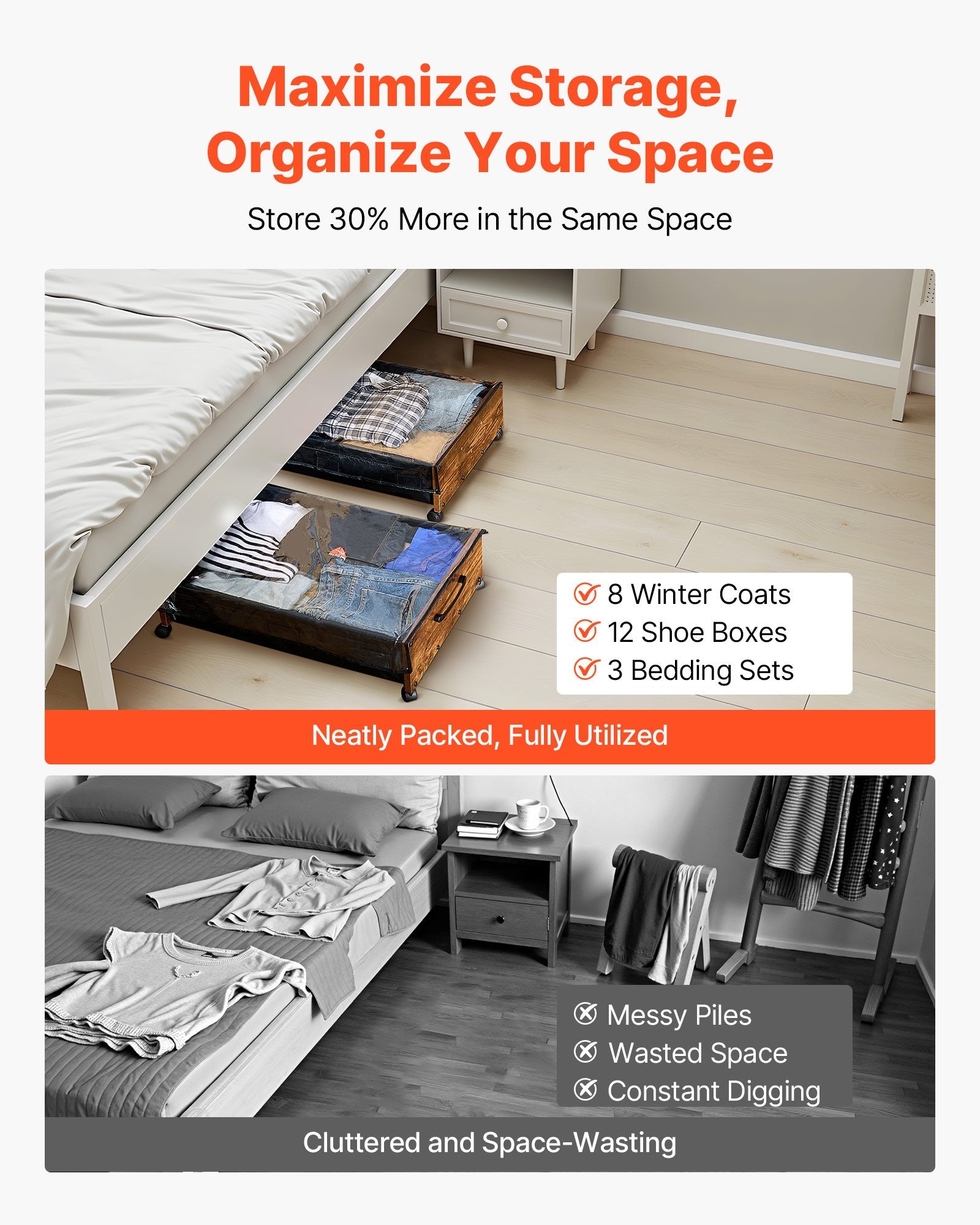 Under Bed Storage with Wheels, 650 x 460 x 180 mm Underbed Containers, Underbed Shoes Organizer with Lockable V952-CDCWKFTMBYDLATMLN001V0