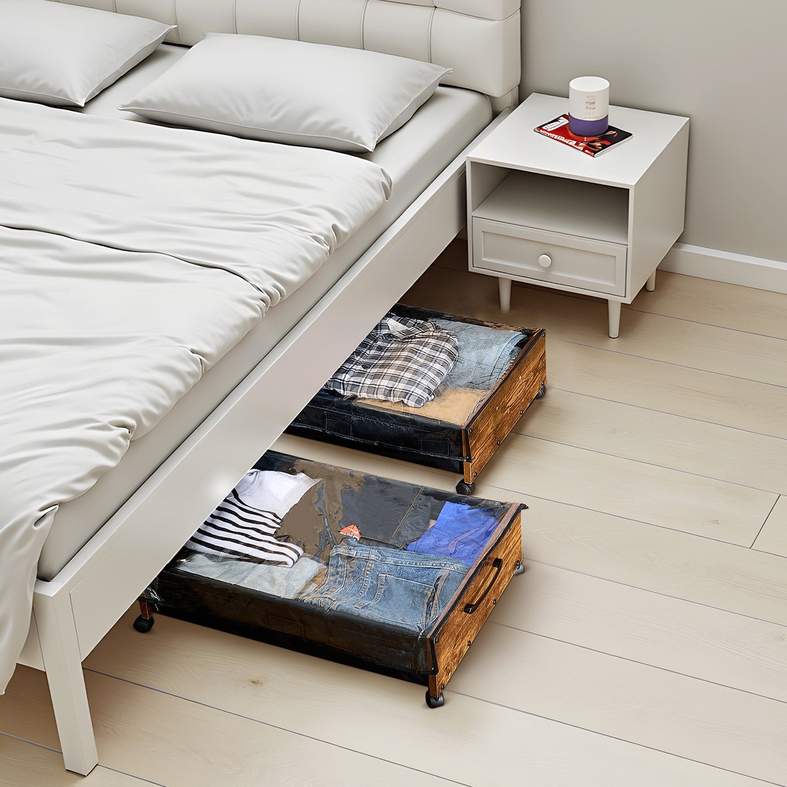 Under Bed Storage with Wheels, 650 x 460 x 180 mm Underbed Containers, Underbed Shoes Organizer with Lockable V952-CDCWKFTMBYDLATMLN001V0