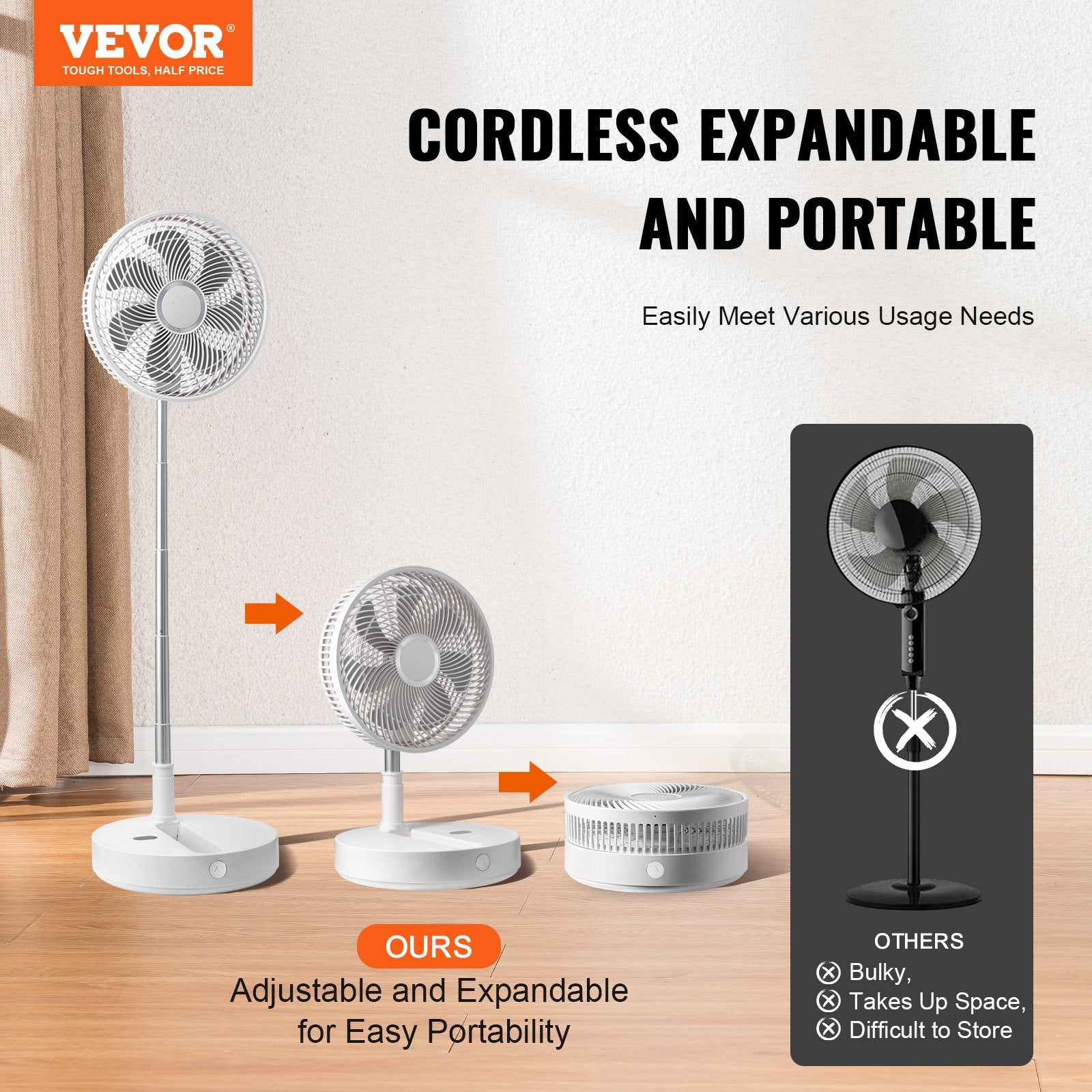 12 Inch Foldable Oscillating Standing Fan with Remote Control, 4 Speed Adjustable Portable Desk Quiet Fan, V952-CDFS12YCSSSF9DA1CV9