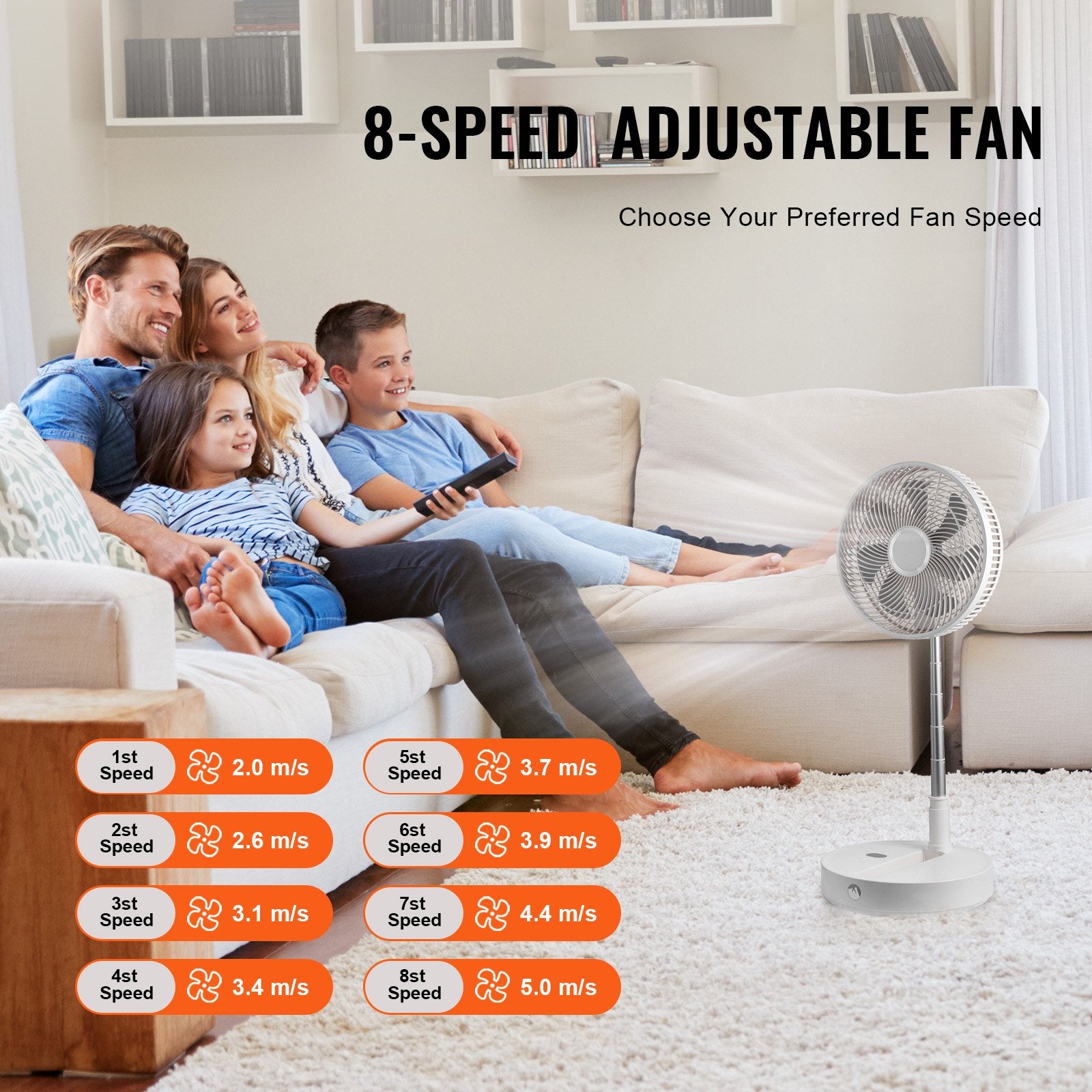 12 Inch Foldable Oscillating Standing Fan with Remote Control, 4 Speed Adjustable Portable Desk Quiet Fan, V952-CDFS12YCSSSF9DA1CV9
