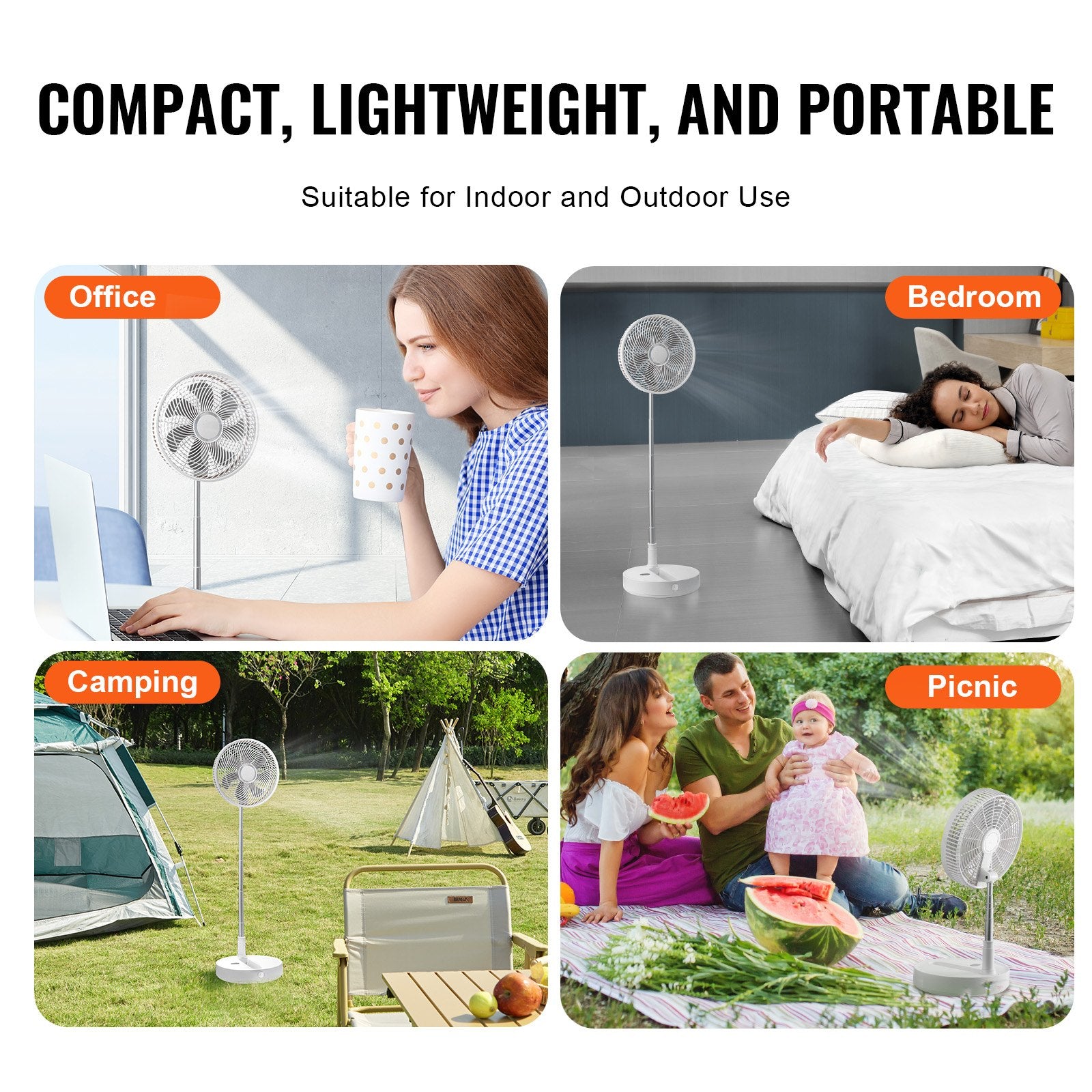 12 Inch Foldable Oscillating Standing Fan with Remote Control, 4 Speed Adjustable Portable Desk Quiet Fan, V952-CDFS12YCSSSF9DA1CV9