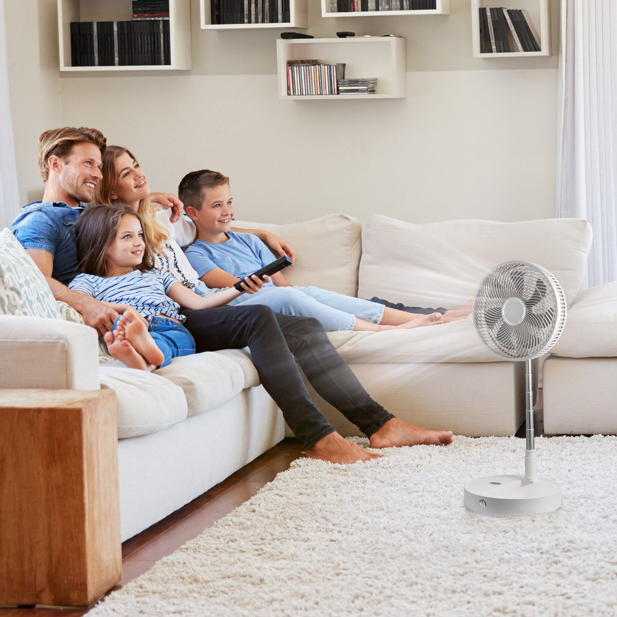 12 Inch Foldable Oscillating Standing Fan with Remote Control, 4 Speed Adjustable Portable Desk Quiet Fan, V952-CDFS12YCSSSF9DA1CV9