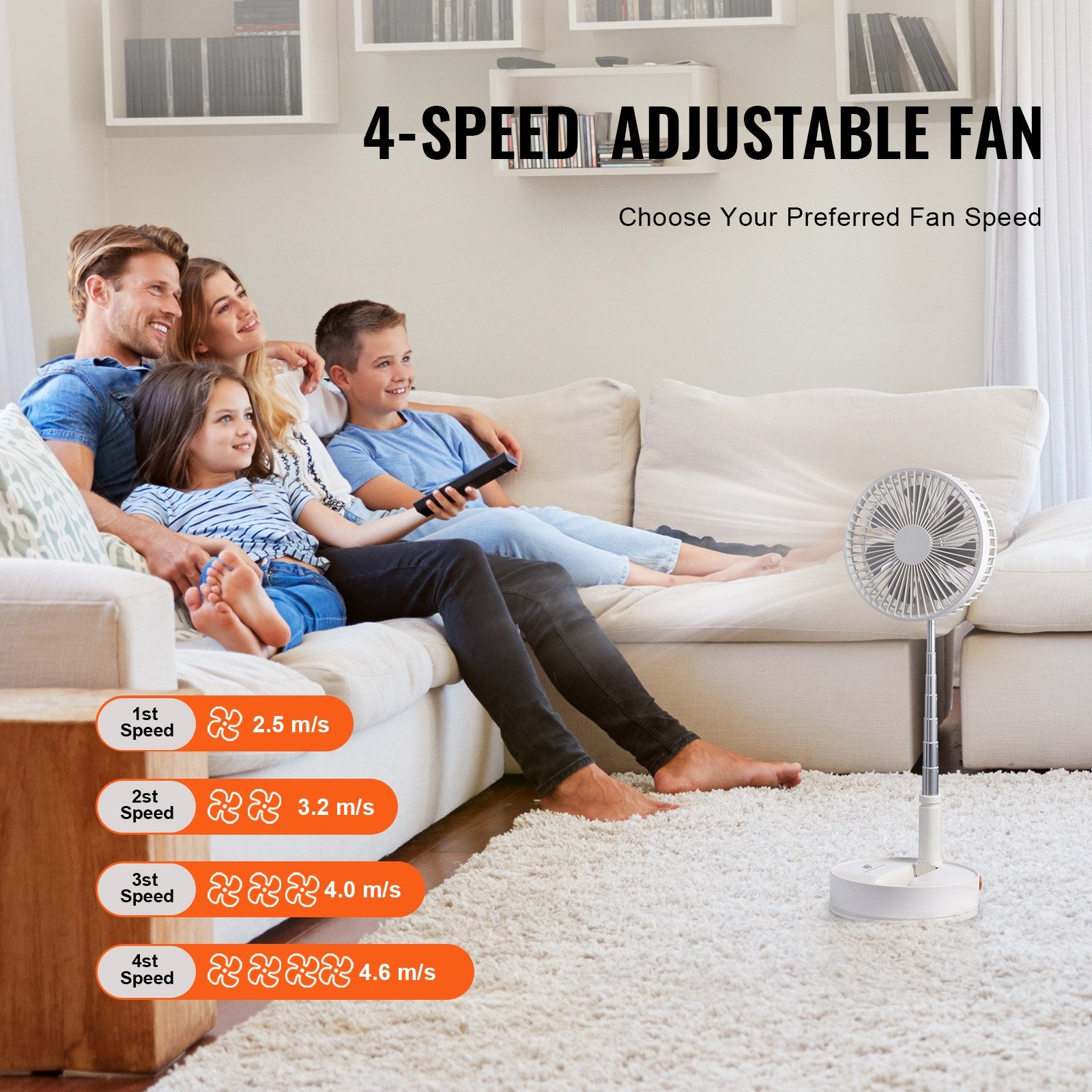 8 Inch Foldable Oscillating Standing Fan with Remote Control, 4 Speed Adjustable Portable Desk Quiet Fan, V952-CDFS8YCSSSF0UQN12V9