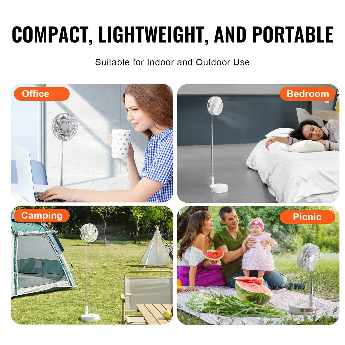 8 Inch Foldable Oscillating Standing Fan with Remote Control, 4 Speed Adjustable Portable Desk Quiet Fan, V952-CDFS8YCSSSF0UQN12V9