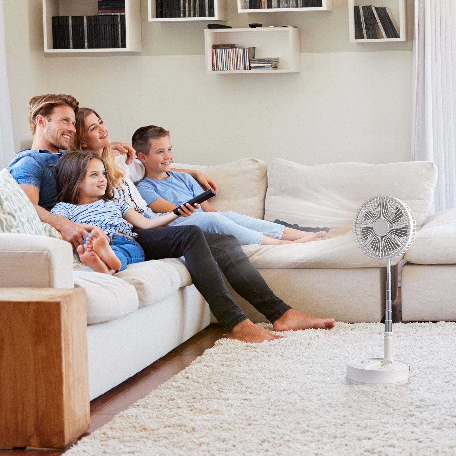 8 Inch Foldable Oscillating Standing Fan with Remote Control, 4 Speed Adjustable Portable Desk Quiet Fan, V952-CDFS8YCSSSF0UQN12V9