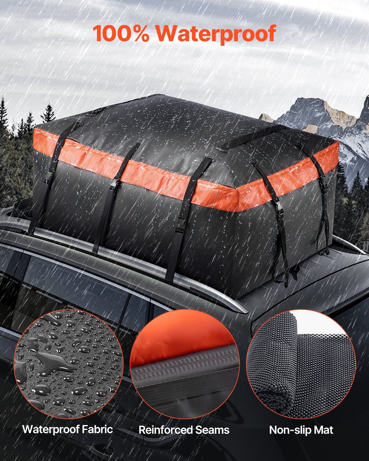 Car Rooftop Cargo Carrier Bag, 23 Cubic Feet Roof Cargo Carrier, Heavy Duty 840D PVC 100% Waterproof Car Roof V952-CDHBJX23CUFTPIS1VV0