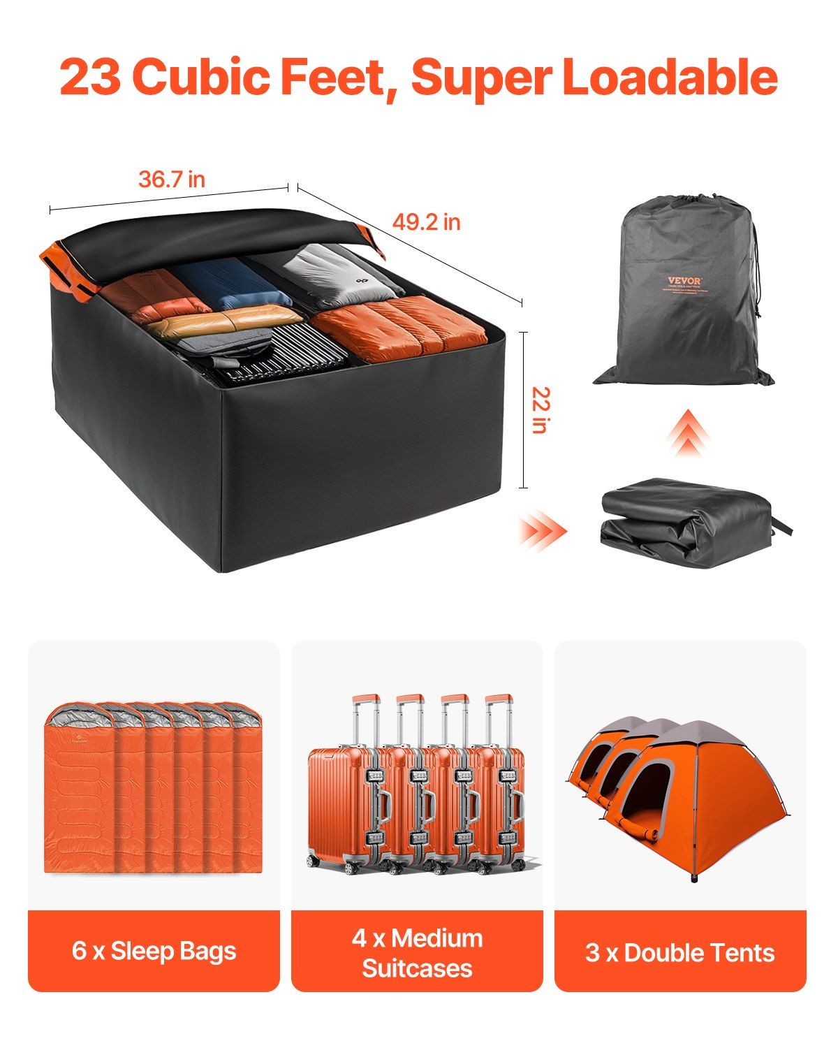 Car Rooftop Cargo Carrier Bag, 23 Cubic Feet Roof Cargo Carrier, Heavy Duty 840D PVC 100% Waterproof Car Roof V952-CDHBJX23CUFTPIS1VV0