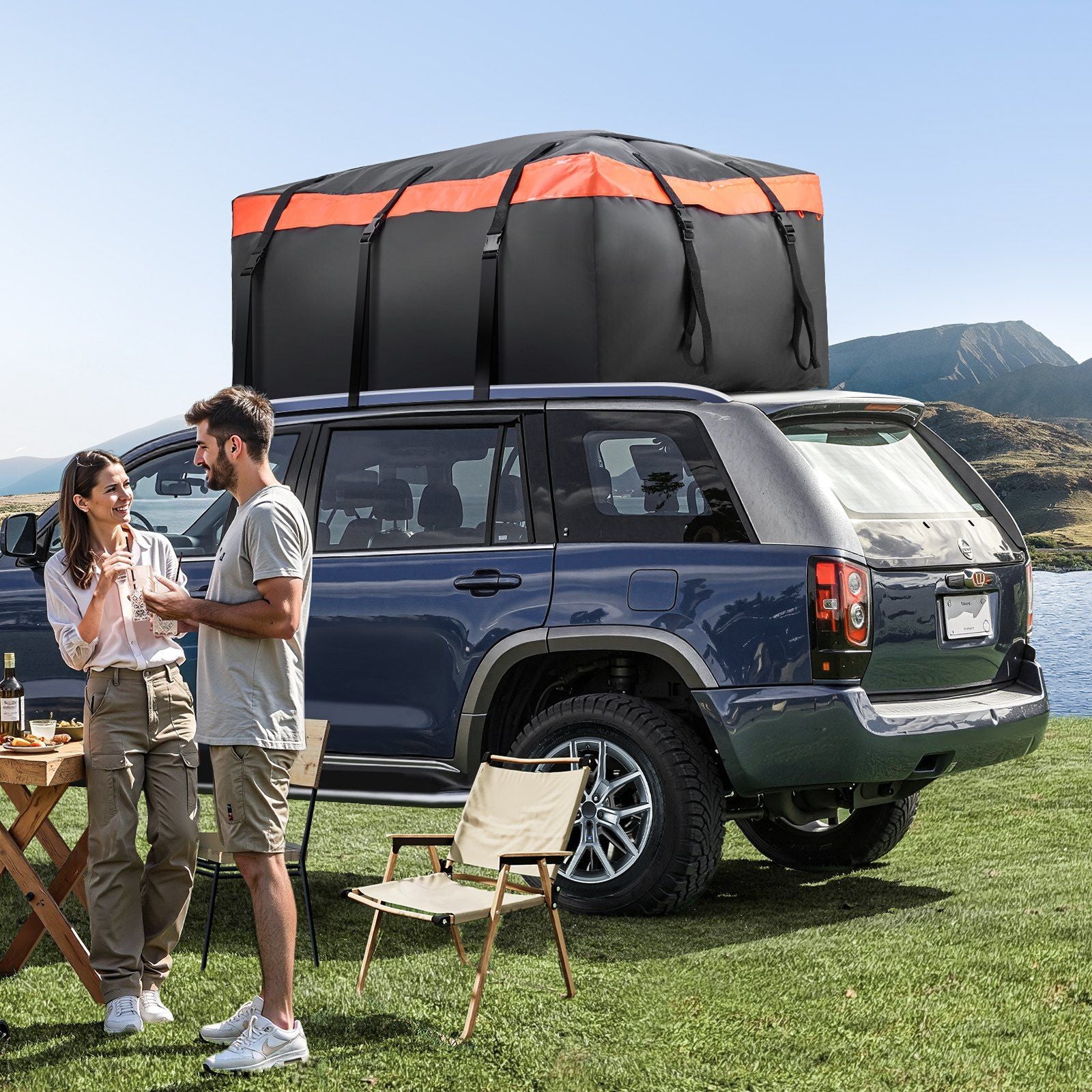 Car Rooftop Cargo Carrier Bag, 23 Cubic Feet Roof Cargo Carrier, Heavy Duty 840D PVC 100% Waterproof Car Roof V952-CDHBJX23CUFTPIS1VV0