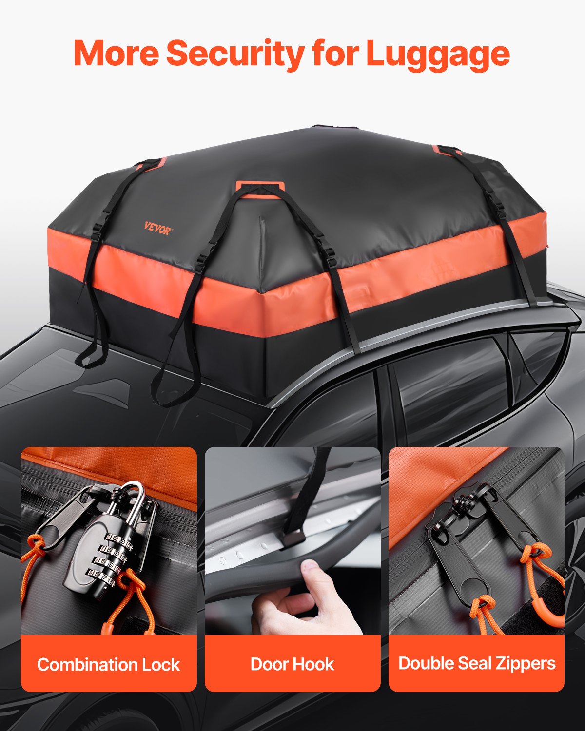 Car Rooftop Cargo Carrier Bag, 15 Cubic Feet Car Roof Cargo Carrier, 100% Waterproof Heavy Duty 840D PVC Roof V952-CDHBTX15CUFT8EPBDV0