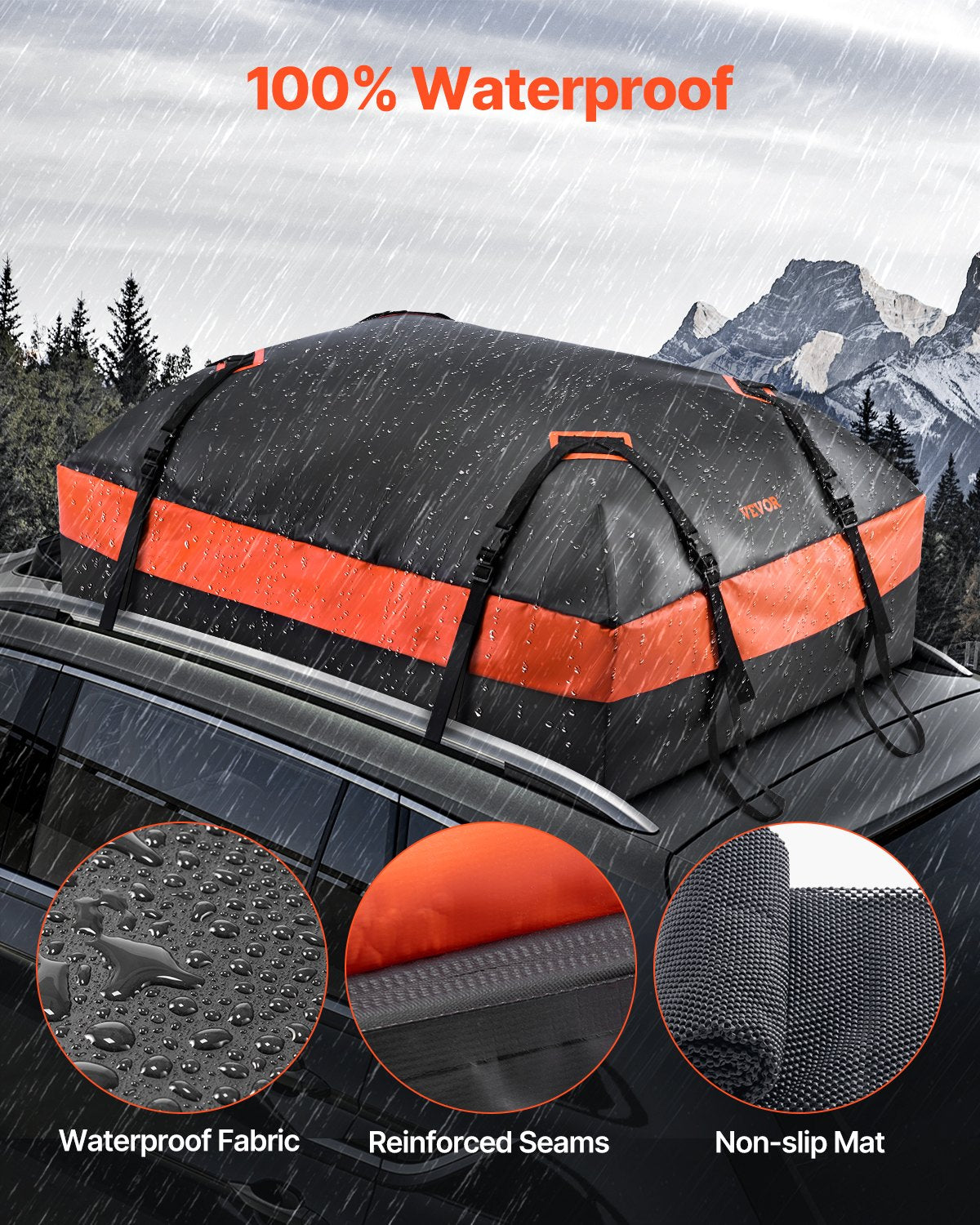 Car Rooftop Cargo Carrier Bag 21 Cubic Feet Roof Cargo Carrier 840D PVC V952-CDHBTX20LFYCKB502V0