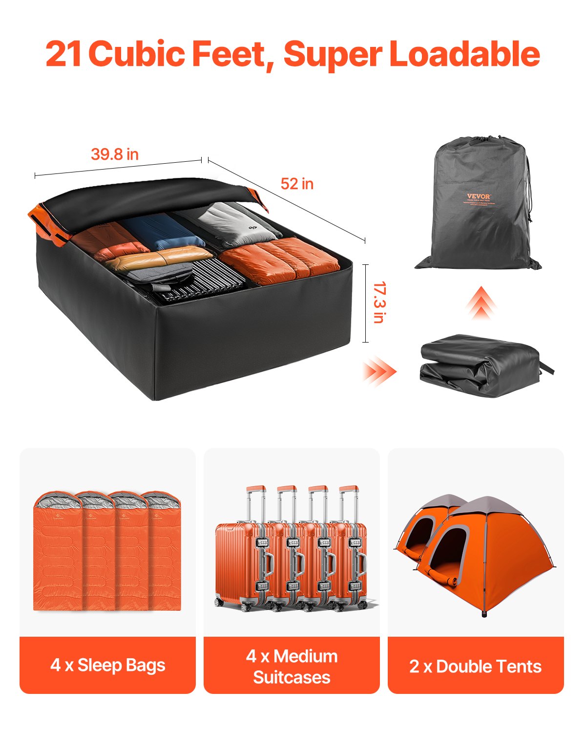 Car Rooftop Cargo Carrier Bag 21 Cubic Feet Roof Cargo Carrier 840D PVC V952-CDHBTX20LFYCKB502V0