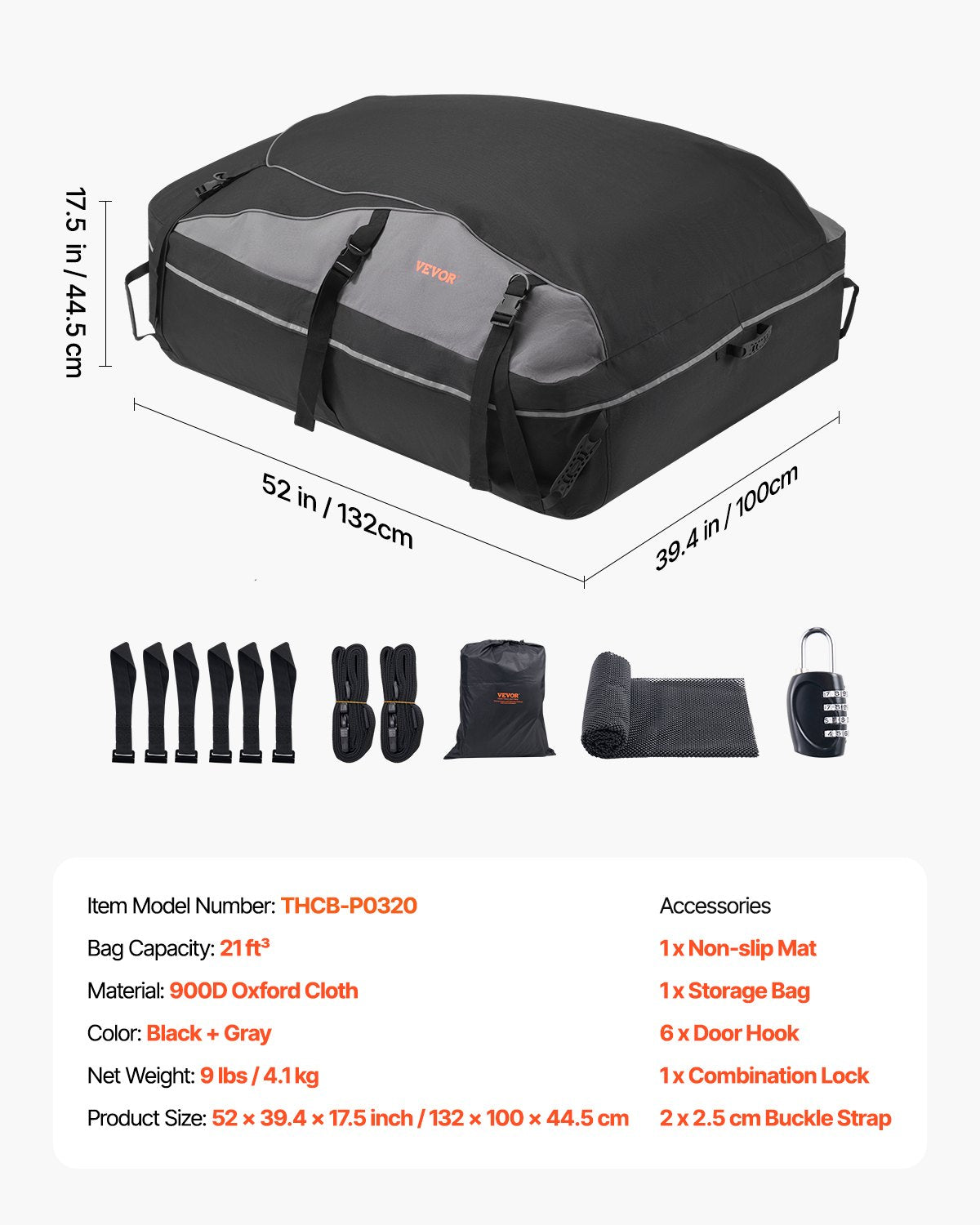 Car Rooftop Cargo Carrier Bag, 21 Cubic Feet Cargo Carrier for Car Roof, 100% Waterproof 900D Oxford Cloth V952-CDHBXM20LFYCV5QCOV0