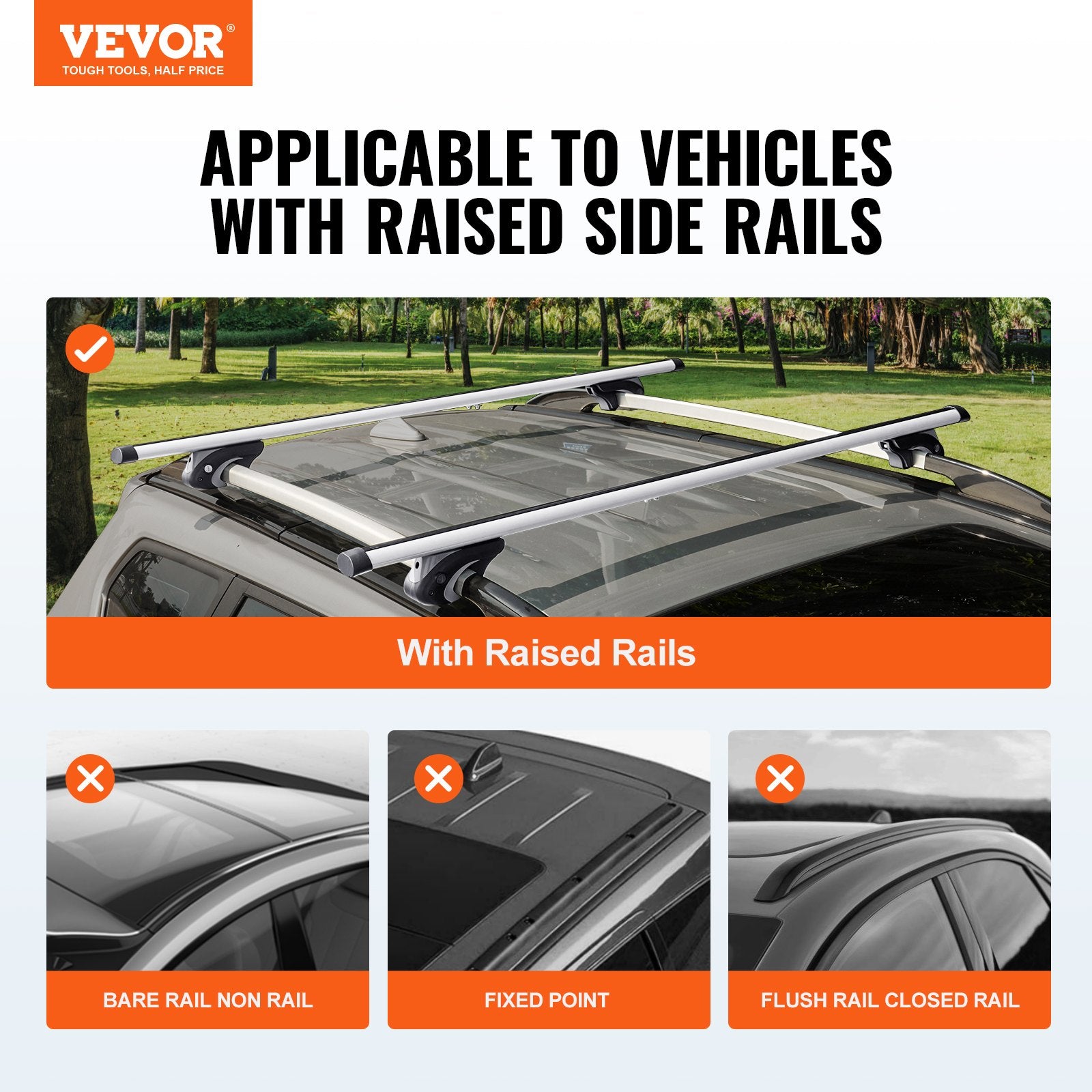 Roof Rack Cross Bars, Aluminum Roof Rack Crossbars, Fit Raised Side Rail with Gap, 90 kg Load Capacity, V952-CDHGJTYKTYKCPRACFV0