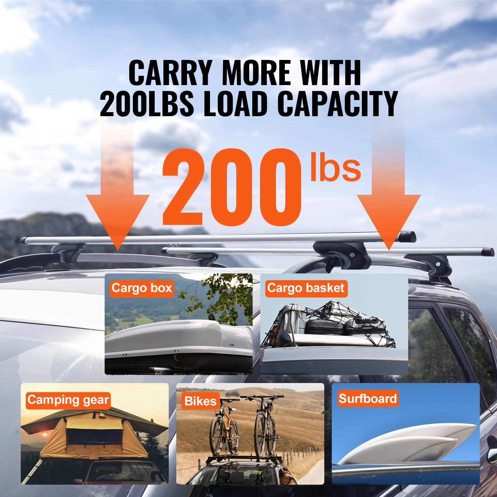 Roof Rack Cross Bars, Aluminum Roof Rack Crossbars, Fit Raised Side Rail with Gap, 90 kg Load Capacity, V952-CDHGJTYKTYKCPRACFV0