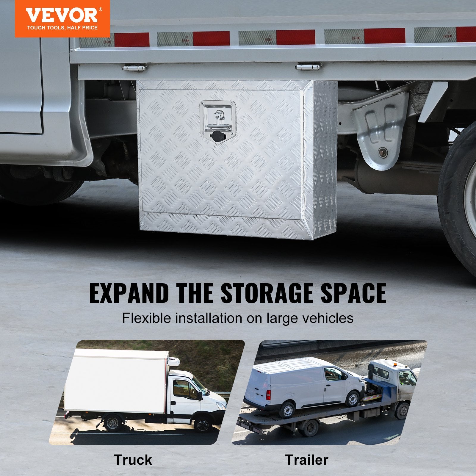 Underbody Truck Box, 24"x14"x16" Pickup Storage Box, Heavy Duty Aluminum Diamond Plate Tool Box with Lock and V952-CDK241416INCHAMF9V0