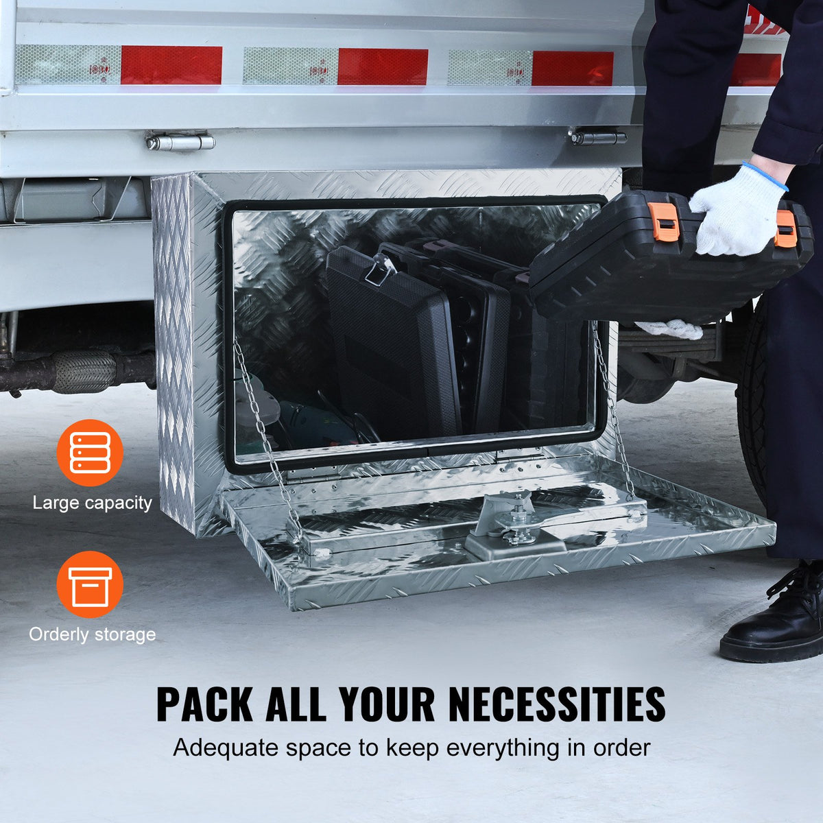 Underbody Truck Box, 24"x14"x16" Pickup Storage Box, Heavy Duty Aluminum Diamond Plate Tool Box with Lock and V952-CDK241416INCHAMF9V0