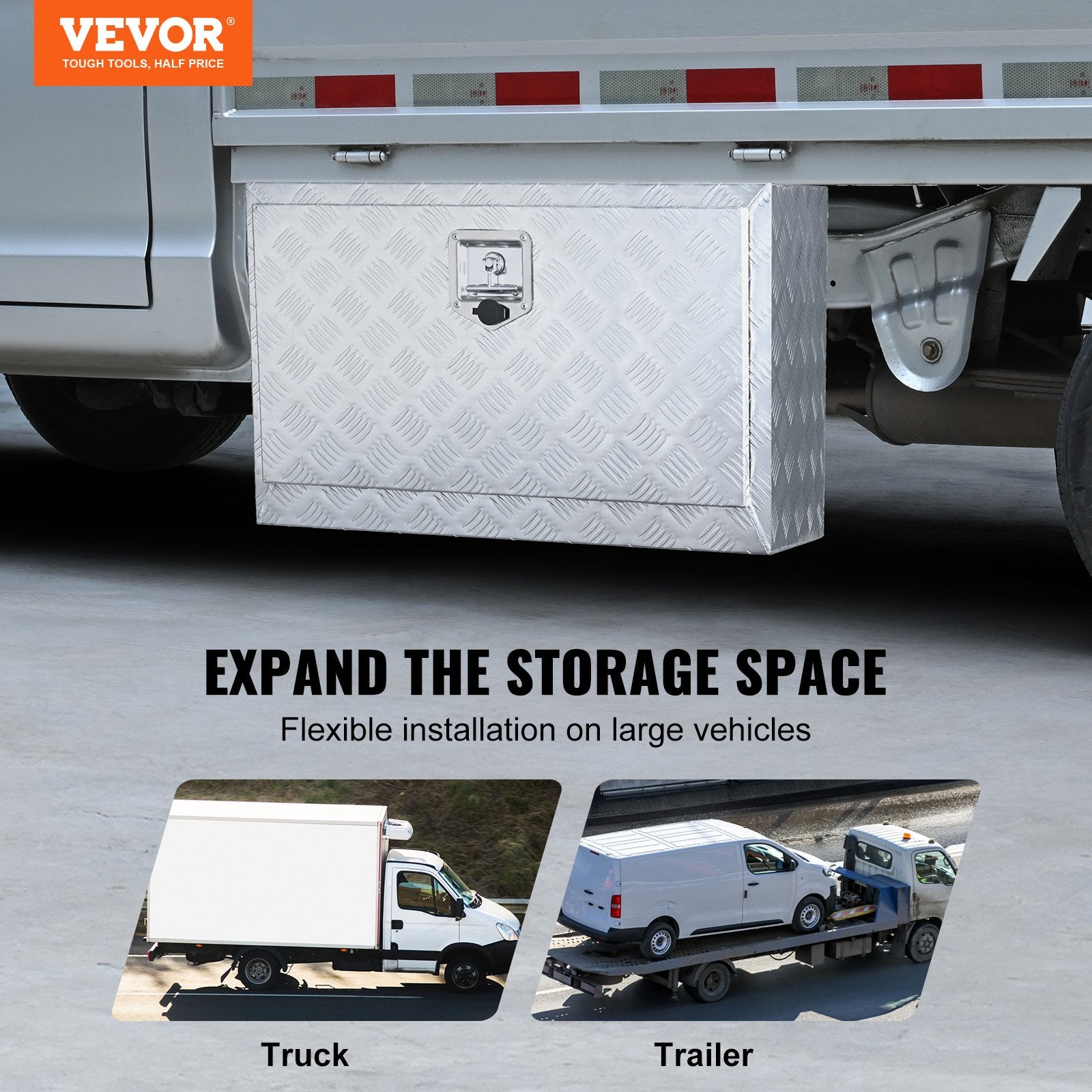 Underbody Truck Box, 30"x14"x16" Pickup Storage Box, Heavy Duty Aluminum Diamond Plate Tool Box with Lock and V952-CDK301416INCH2LT5V0