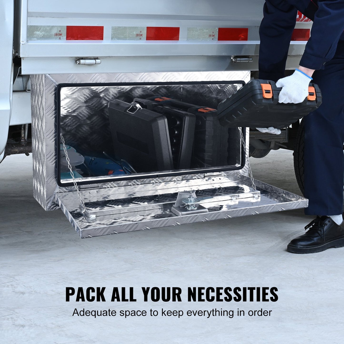 Underbody Truck Box, 30"x14"x16" Pickup Storage Box, Heavy Duty Aluminum Diamond Plate Tool Box with Lock and V952-CDK301416INCH2LT5V0