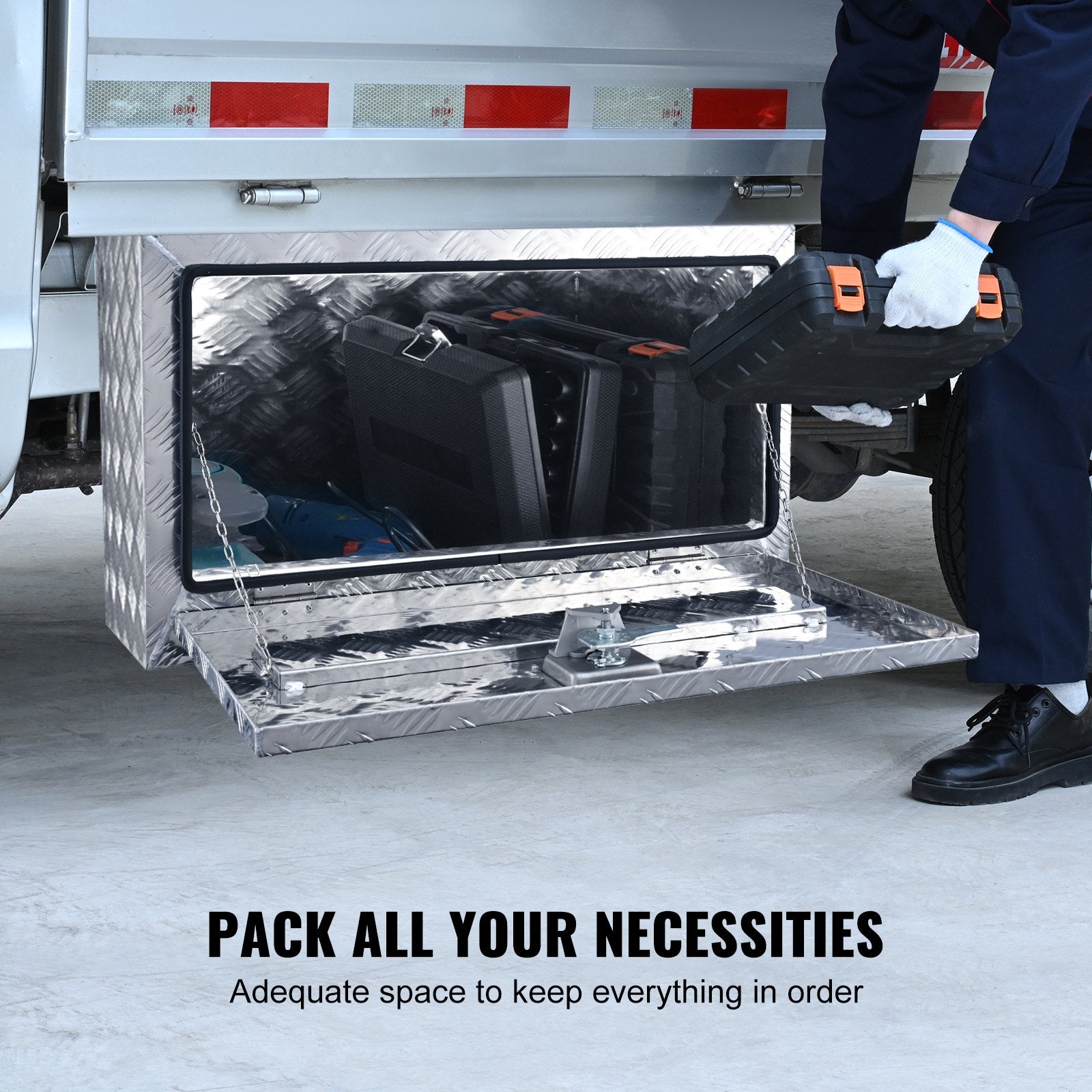 Underbody Truck Box, 30"x14"x16" Pickup Storage Box, Heavy Duty Aluminum Diamond Plate Tool Box with Lock and V952-CDK301416INCH2LT5V0