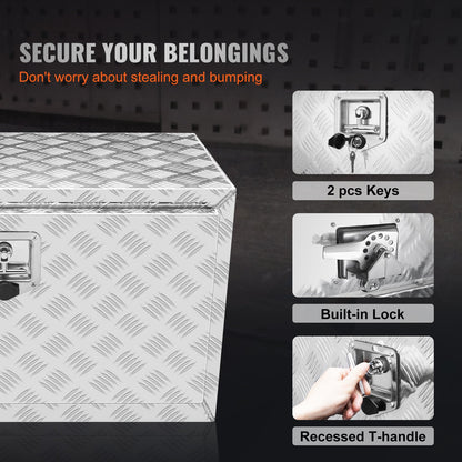Underbody Truck Box, 30"x14"x16" Pickup Storage Box, Heavy Duty Aluminum Diamond Plate Tool Box with Lock and V952-CDK301416INCH2LT5V0