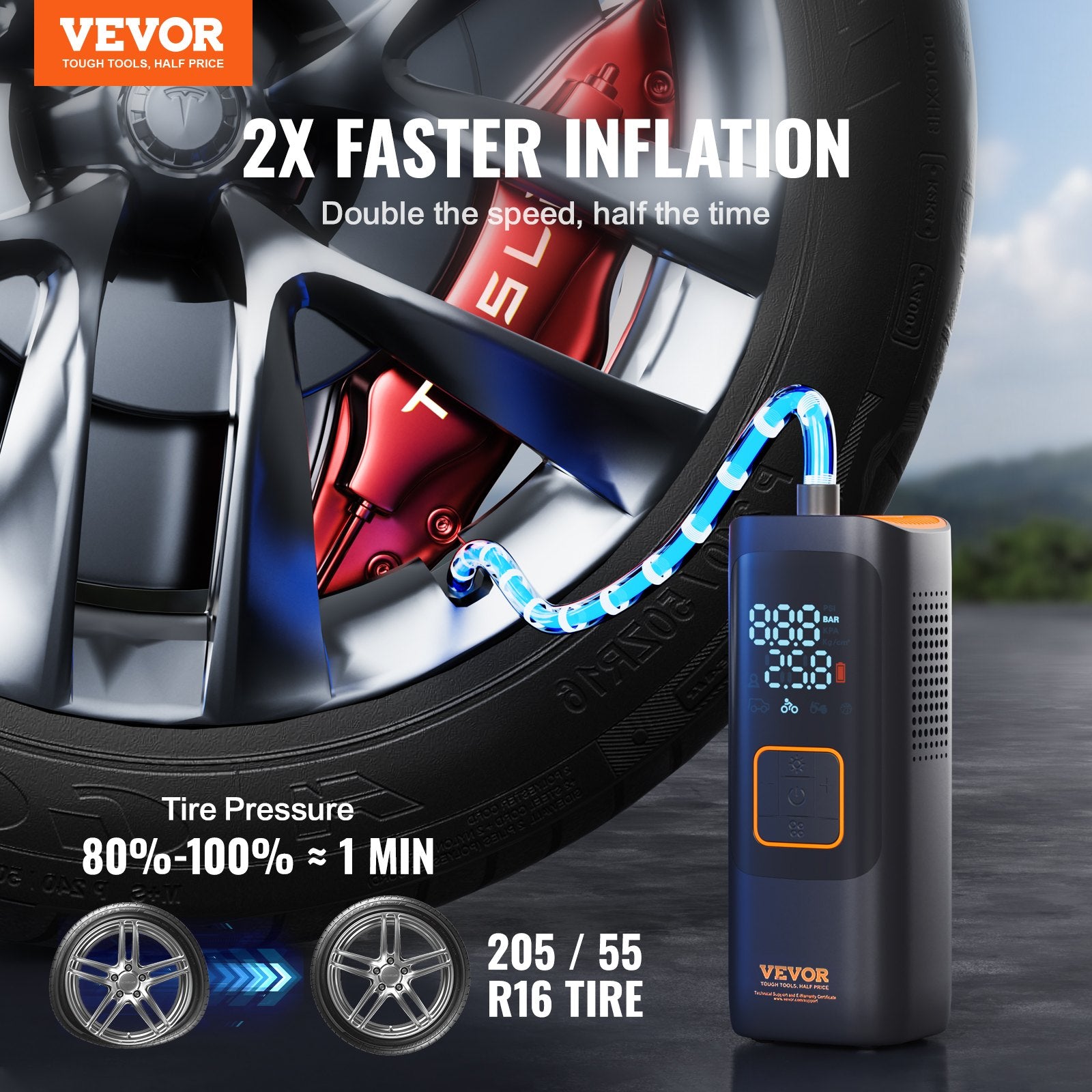 Tire Inflator Portable Air Compressor, 7800mAh 3.7V Battery Electric Air Pump, 2X Faster 160PSI Cordless V952-CDSLTCQJ3260NV4SDV9