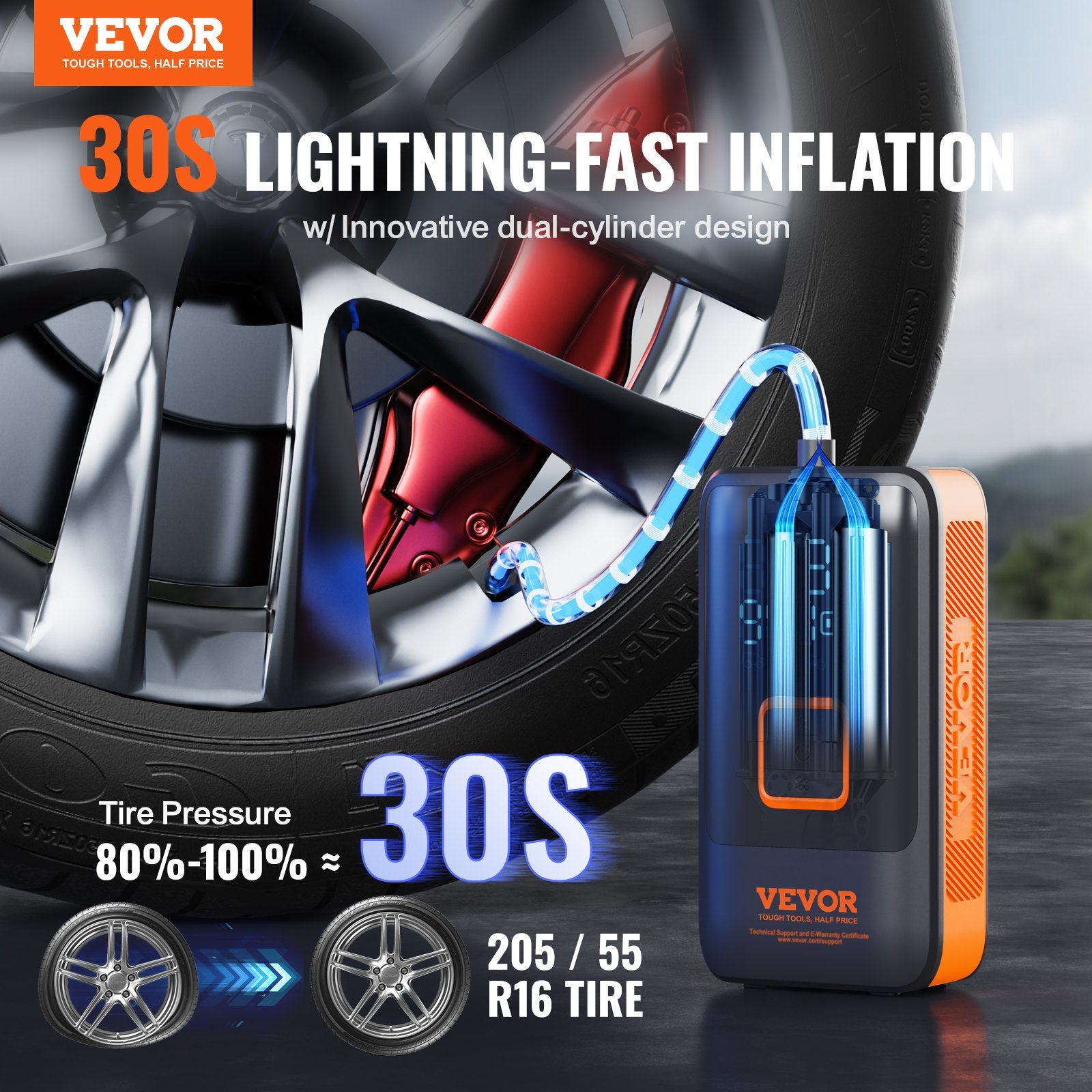 Tire Inflator Portable Air Compressor, Dual-Cylinder & 12000mAh Rechargeable Air Pump, 30s Fast Inflation V952-CDSLTCQJ3400VJOS6V9