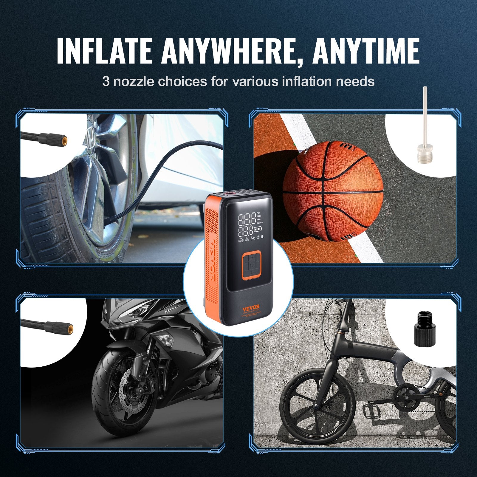 Tire Inflator Portable Air Compressor, Dual-Cylinder & 12000mAh Rechargeable Air Pump, 30s Fast Inflation V952-CDSLTCQJ3400VJOS6V9
