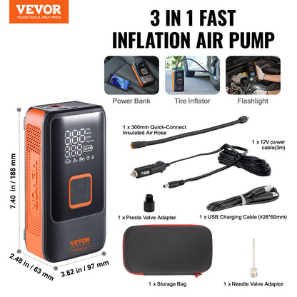Tire Inflator Portable Air Compressor, Dual-Cylinder & 12000mAh Rechargeable Air Pump, 30s Fast Inflation V952-CDSLTCQJ3400VJOS6V9