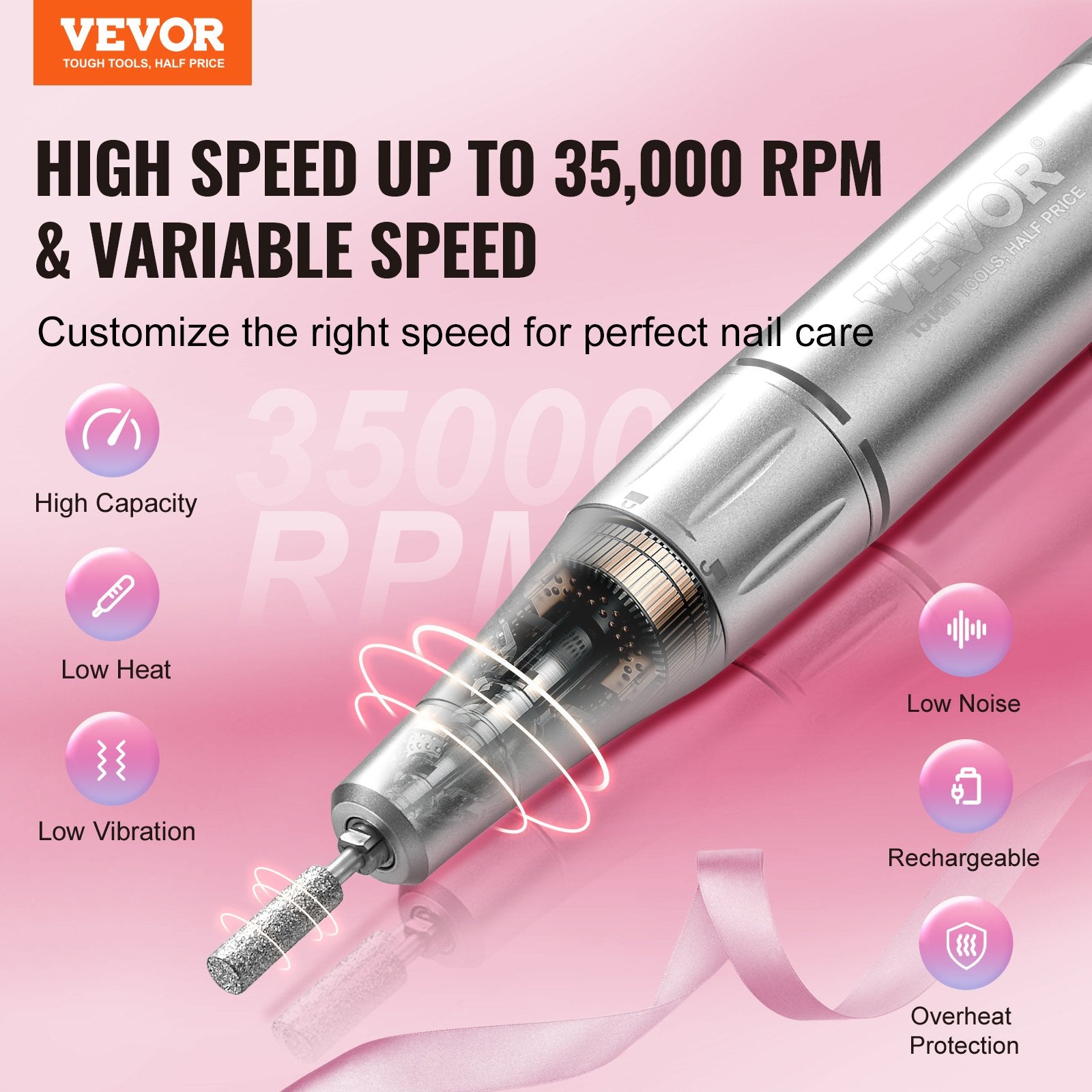 Electric Rechargeable Nail Drill, 35,000RPM Portable Cordless Nail E File Machine, LCD-Display Acrylic Gel V952-CDSMJDMJBXSZQW53MV9