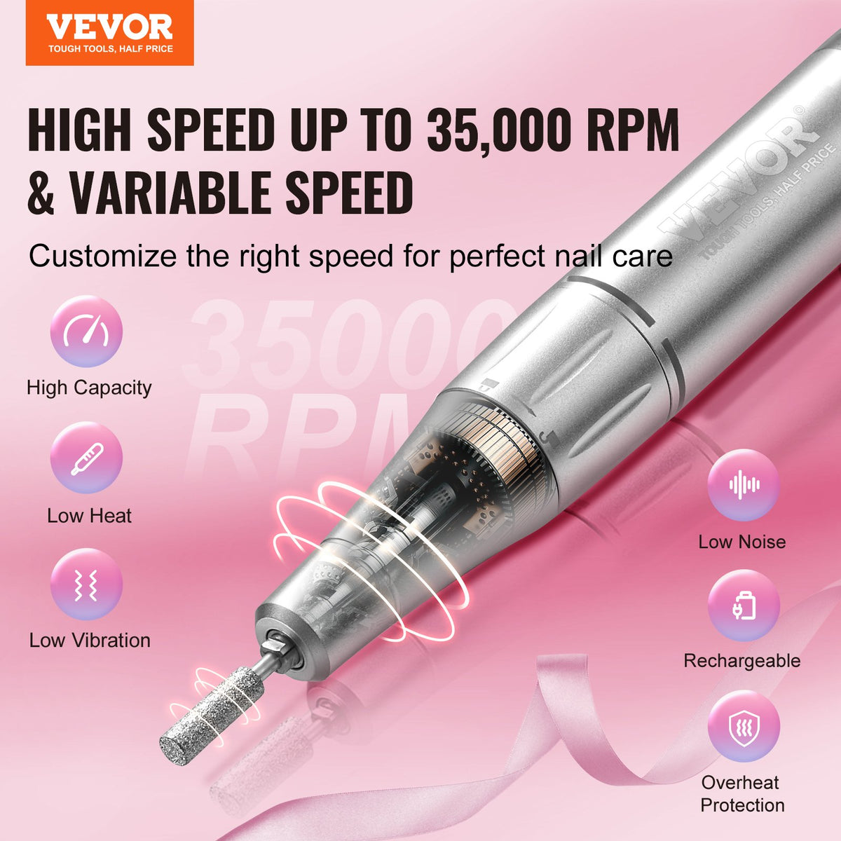 Electric Rechargeable Nail Drill, 35,000RPM Portable Cordless Nail E File Machine, LCD-Display Acrylic Gel V952-CDSMJDMJBXSZQW53MV9