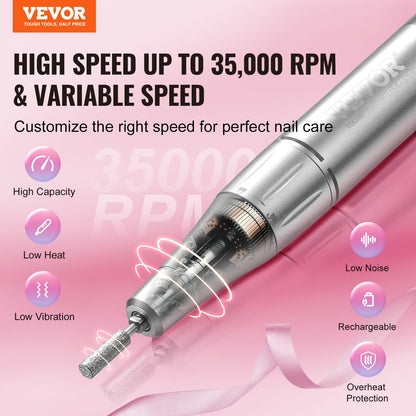 Electric Rechargeable Nail Drill, 35,000RPM Portable Cordless Nail E File Machine, LCD-Display Acrylic Gel V952-CDSMJDMJBXSZQW53MV9