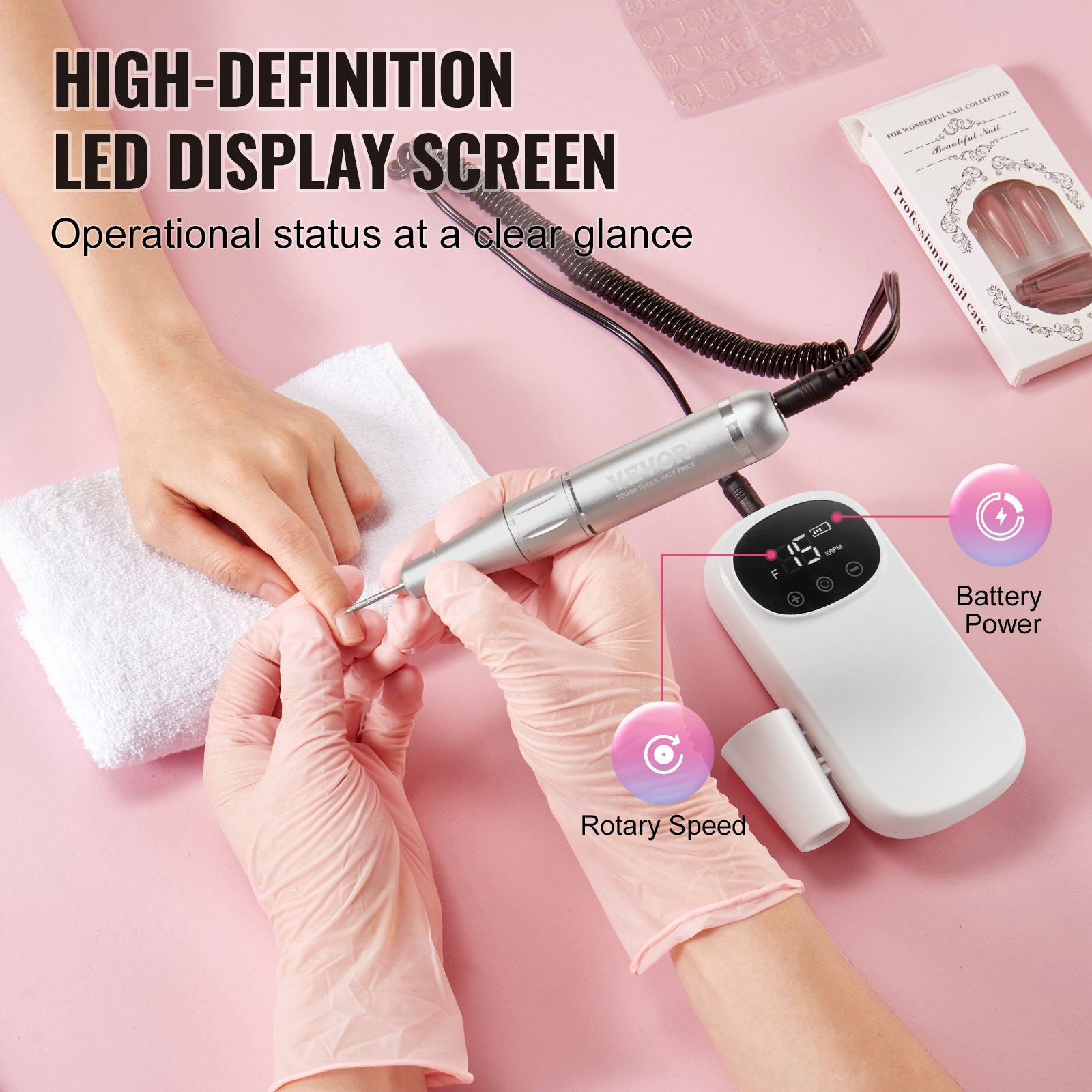 Electric Rechargeable Nail Drill, 35,000RPM Portable Cordless Nail E File Machine, LCD-Display Acrylic Gel V952-CDSMJDMJBXSZQW53MV9
