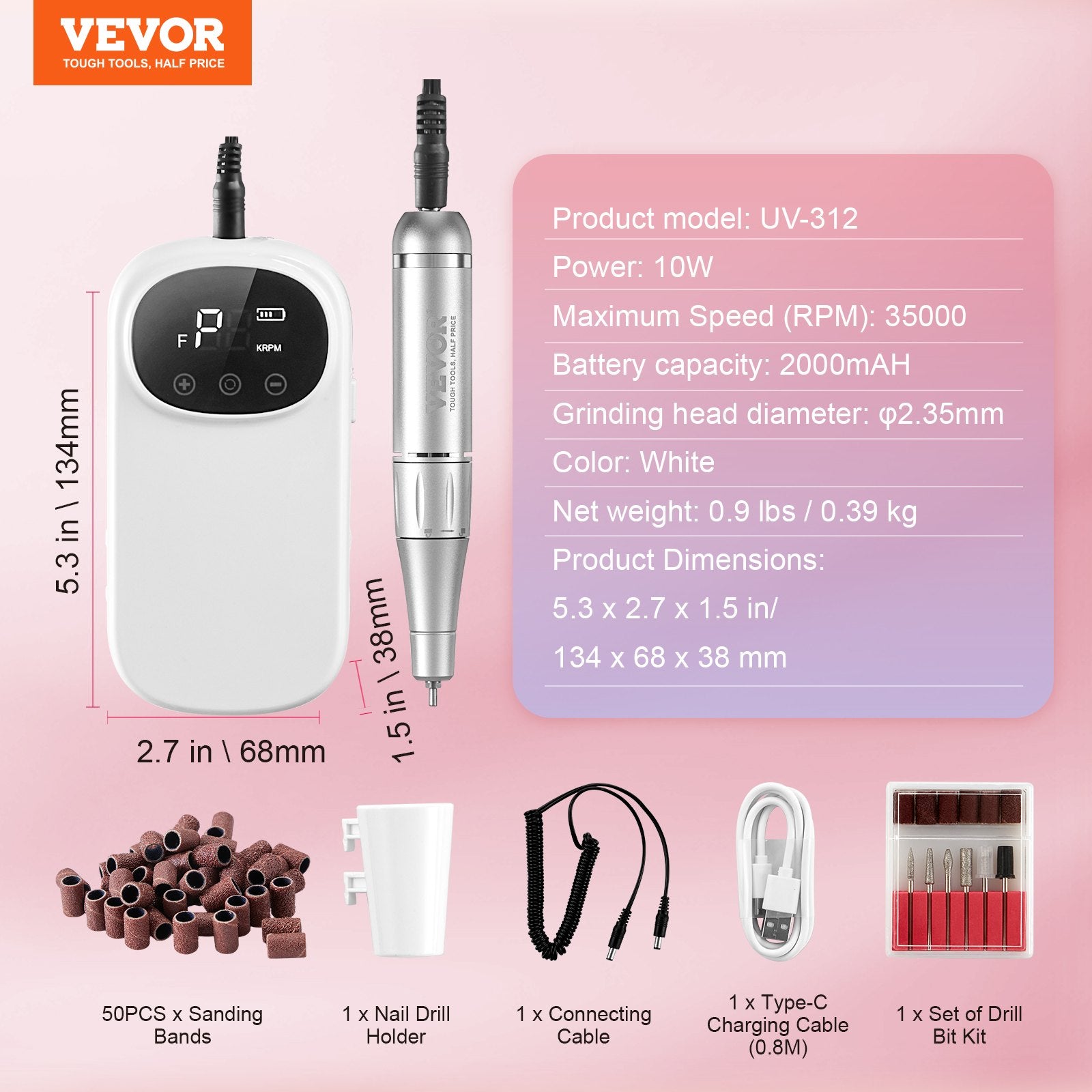 Electric Rechargeable Nail Drill, 35,000RPM Portable Cordless Nail E File Machine, LCD-Display Acrylic Gel V952-CDSMJDMJBXSZQW53MV9