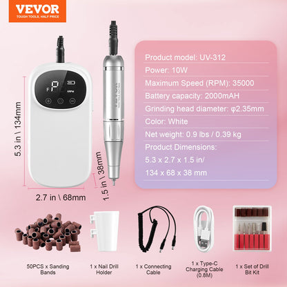 Electric Rechargeable Nail Drill, 35,000RPM Portable Cordless Nail E File Machine, LCD-Display Acrylic Gel V952-CDSMJDMJBXSZQW53MV9