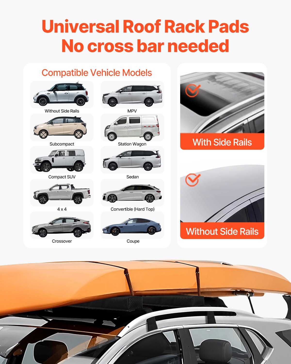 Soft Roof Rack Pads 15.5in 176lbs Load Capacity for Kayak Canoe Surfboard V952-CDXLJDWXHGJKOZKMCV0