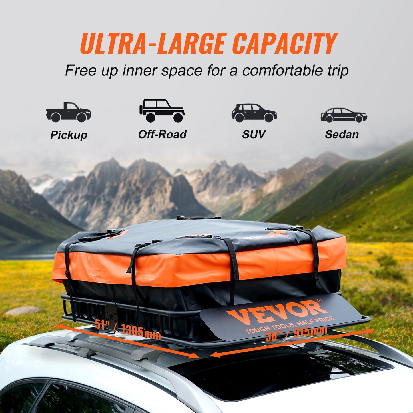Roof Rack Cargo Basket 200 LBS 51"x36"x5" for SUV Truck with Luggage Bag V952-CDXLJJY251365ROA4V0