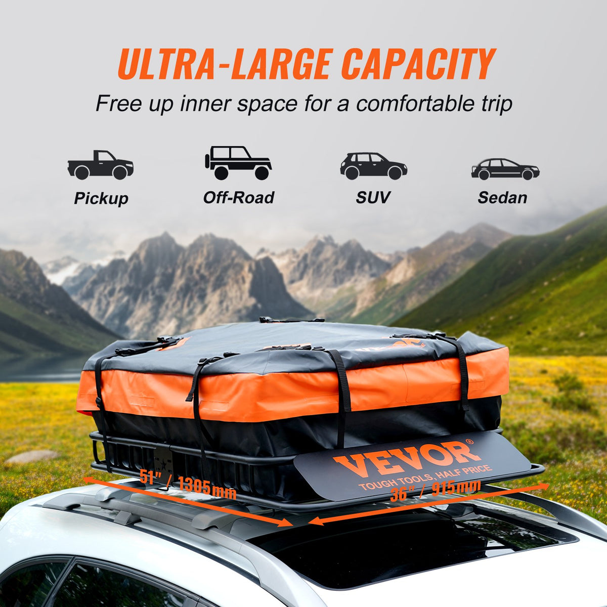 Roof Rack Cargo Basket 200 LBS 51"x36"x5" for SUV Truck with Luggage Bag V952-CDXLJJY251365ROA4V0