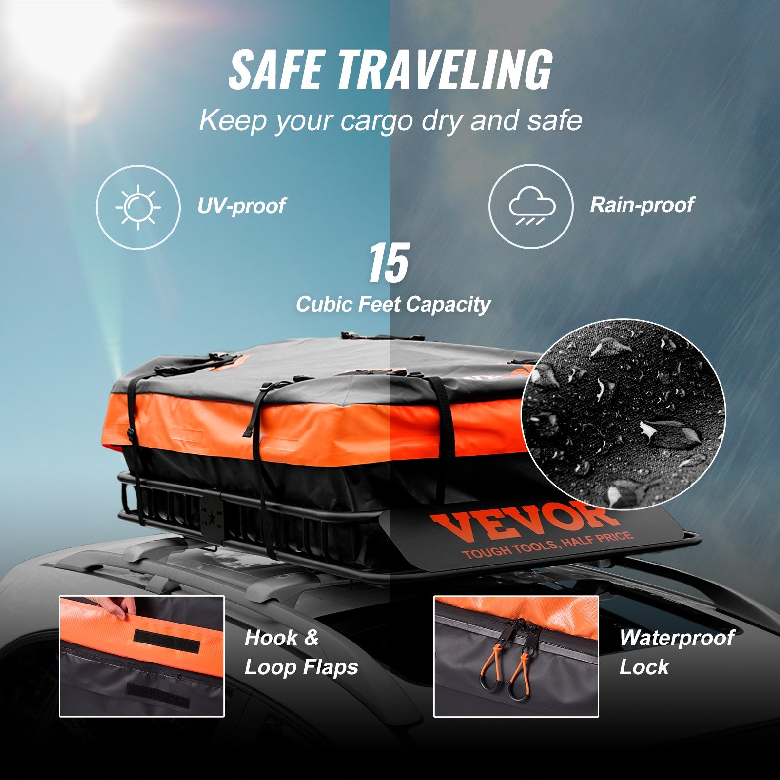 Roof Rack Cargo Basket 200 LBS 51"x36"x5" for SUV Truck with Luggage Bag V952-CDXLJJY251365ROA4V0