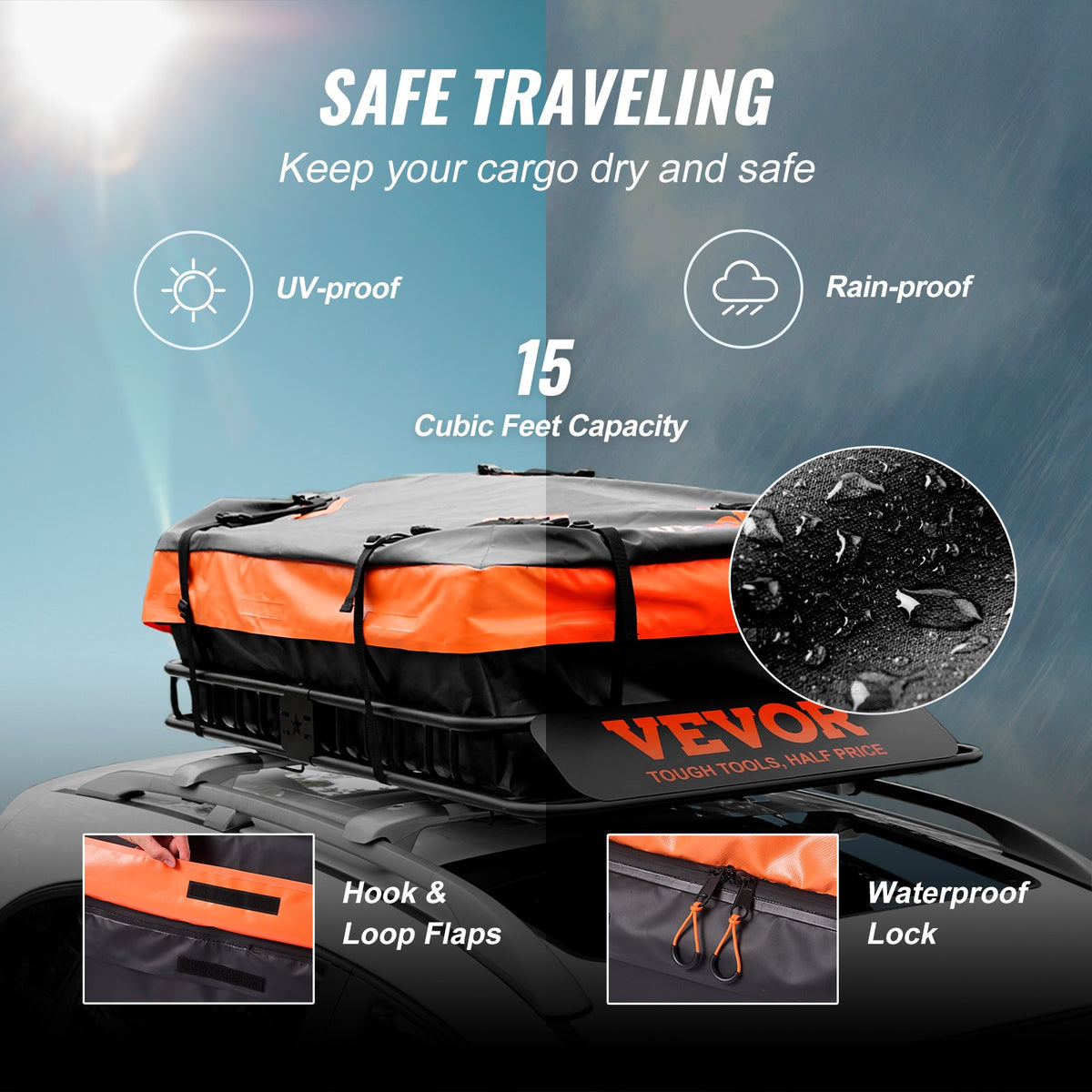 Roof Rack Cargo Basket 200 LBS 51"x36"x5" for SUV Truck with Luggage Bag V952-CDXLJJY251365ROA4V0