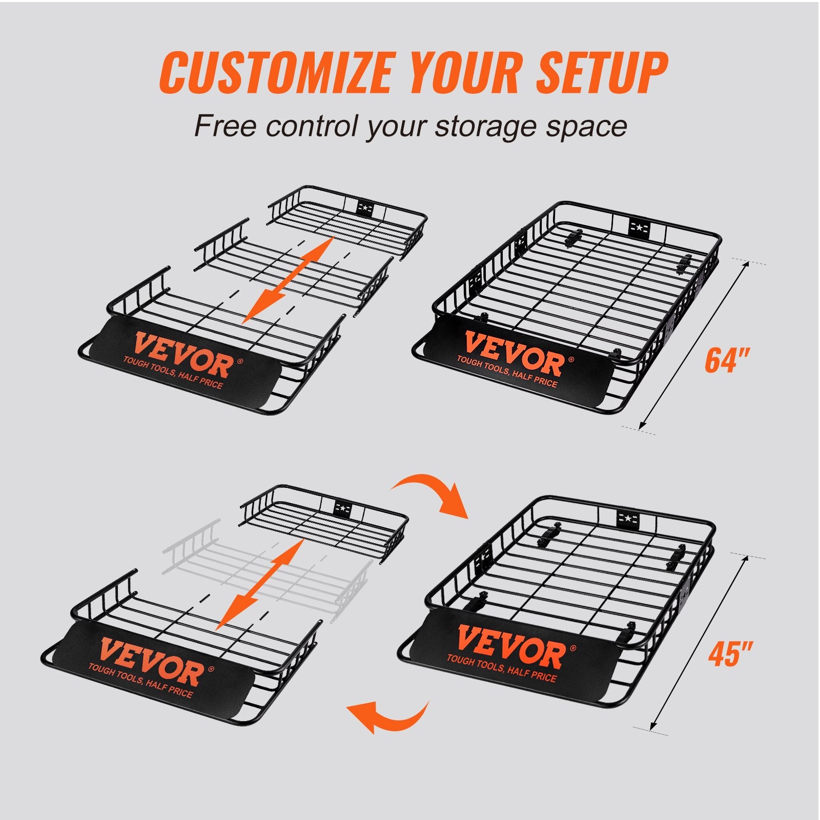 Roof Rack Cargo Basket 200 LBS Capacity Extension 64"x39"x6" for SUV Truck V952-CDXLJJY364396P5CVV0