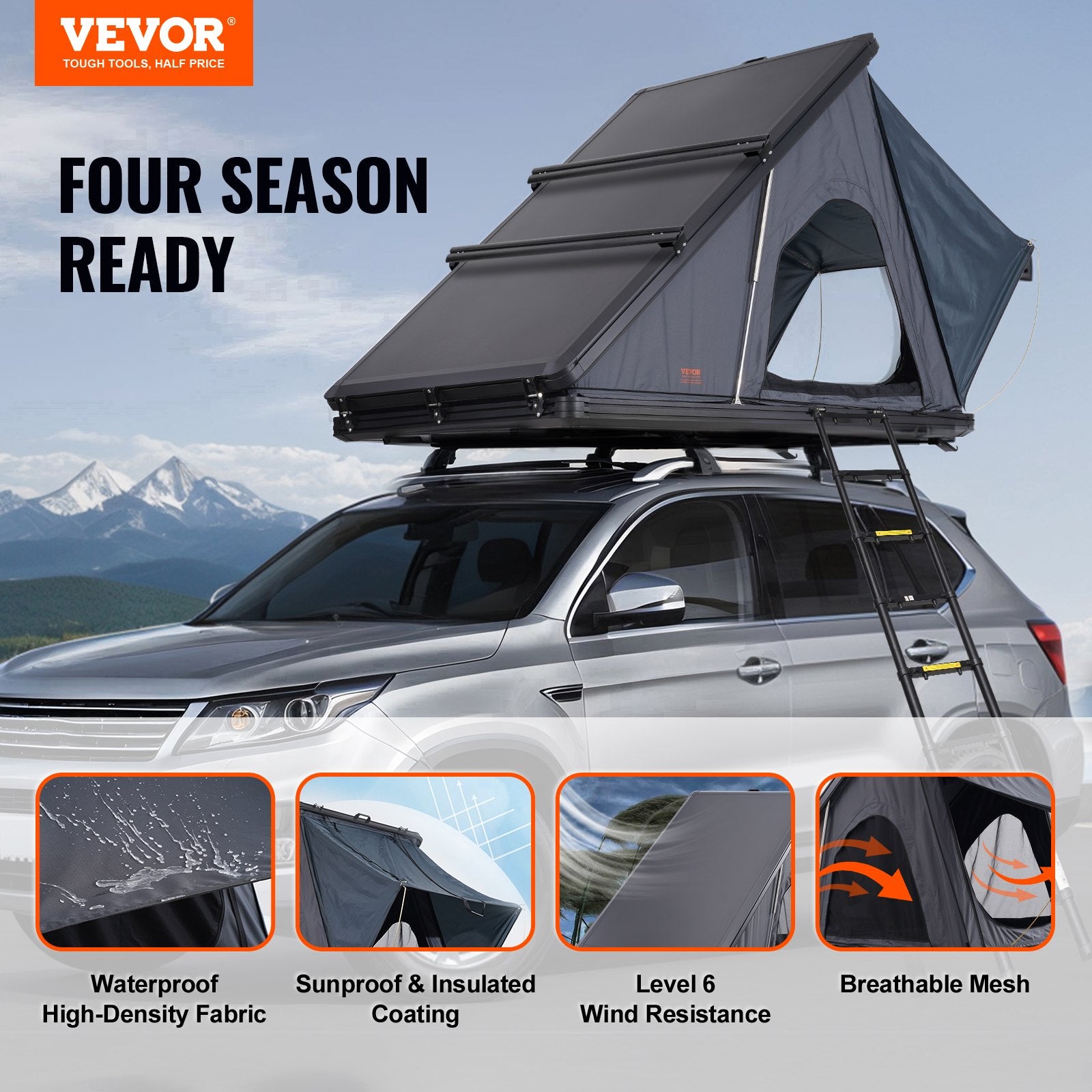 Rooftop Tent Hard Shell 2-3 Person Waterproof for Jeep SUV Truck w/ Ladder V952-CDZPSJKSJKJBEH00WV9