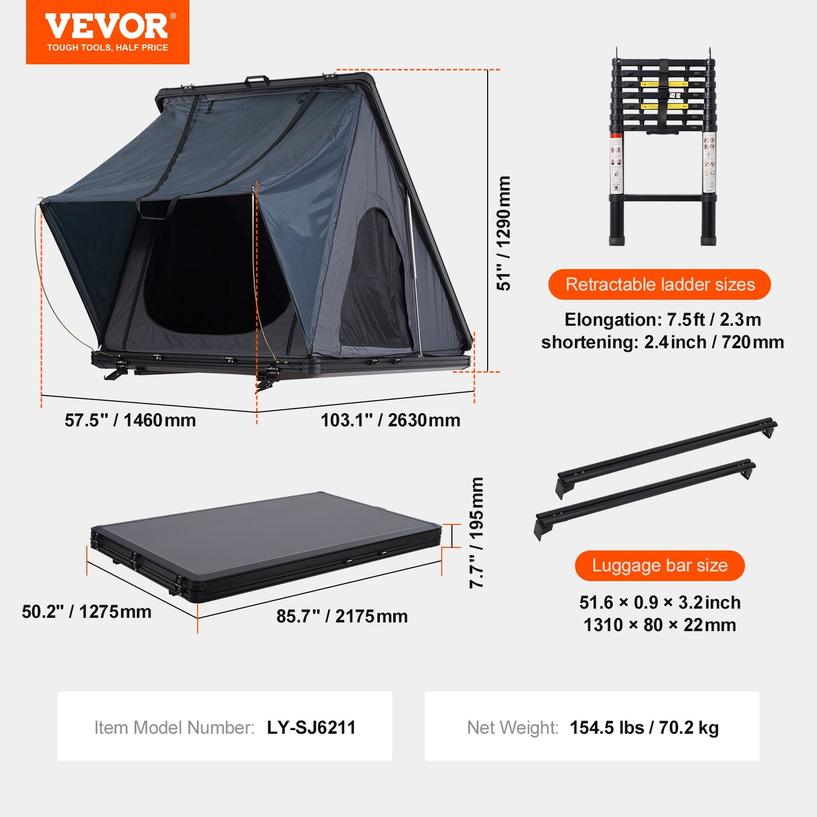 Rooftop Tent Hard Shell 2-3 Person Waterproof for Jeep SUV Truck w/ Ladder V952-CDZPSJKSJKJBEH00WV9