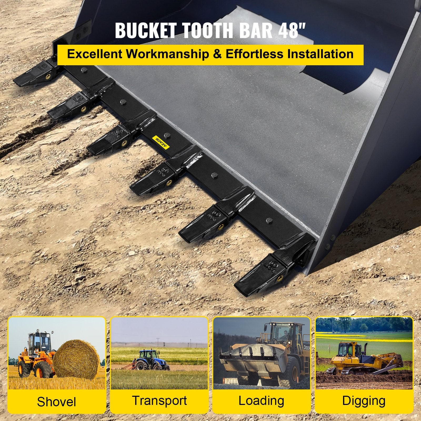 Bucket Tooth Bar, 48in Inside Bucket Width Tractor Bucket Teeth, 9.84in Teeth Space Tooth Bar for Loader V952-CDZTSWJ48INCHETVYV0
