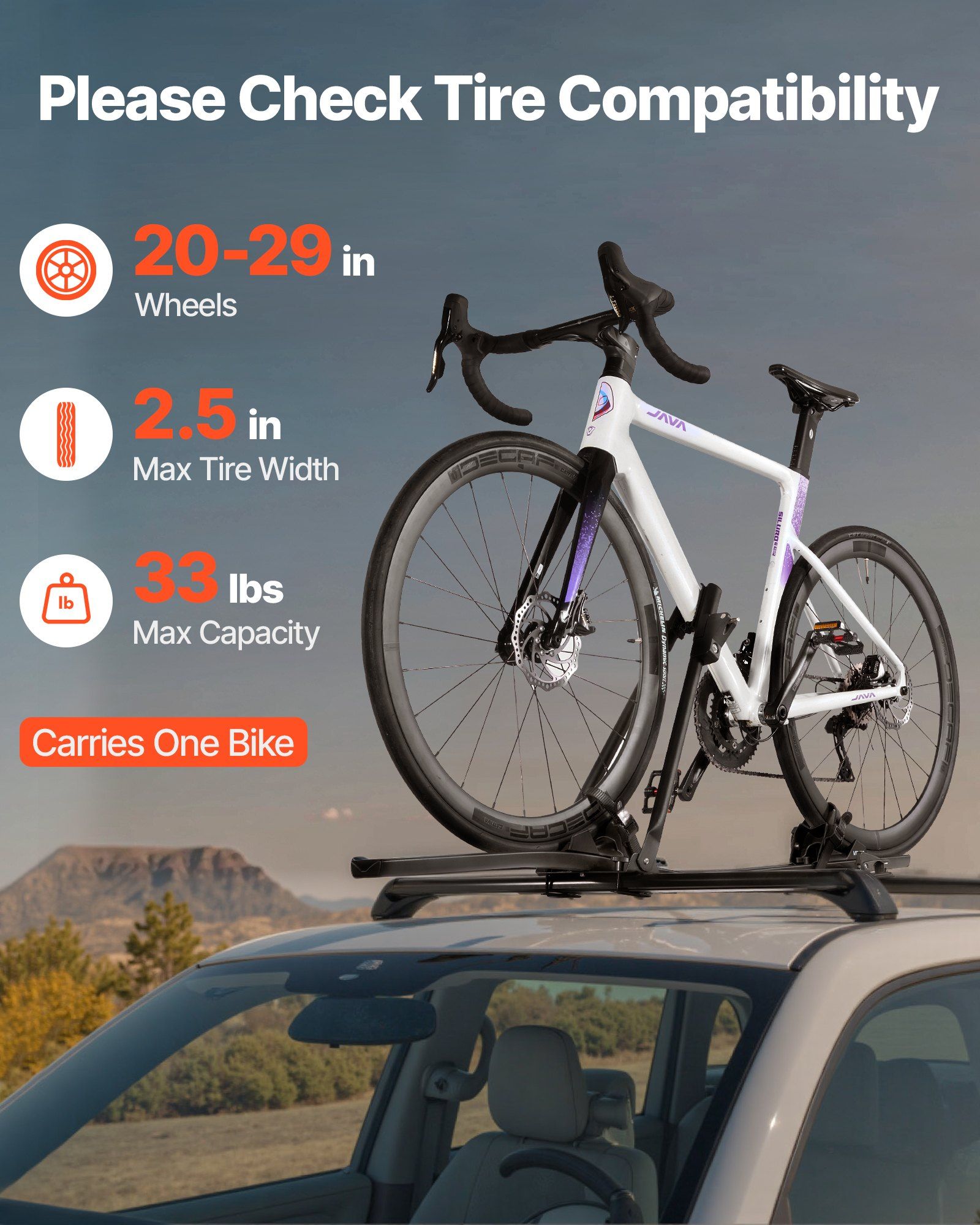 Roof Bike Rack, 15 kg Capacity, Upright Roof Mount Bicycle Rack with Secure Locking System for Most Standard V952-CDZXCJZLFZDC0GA9H001V0