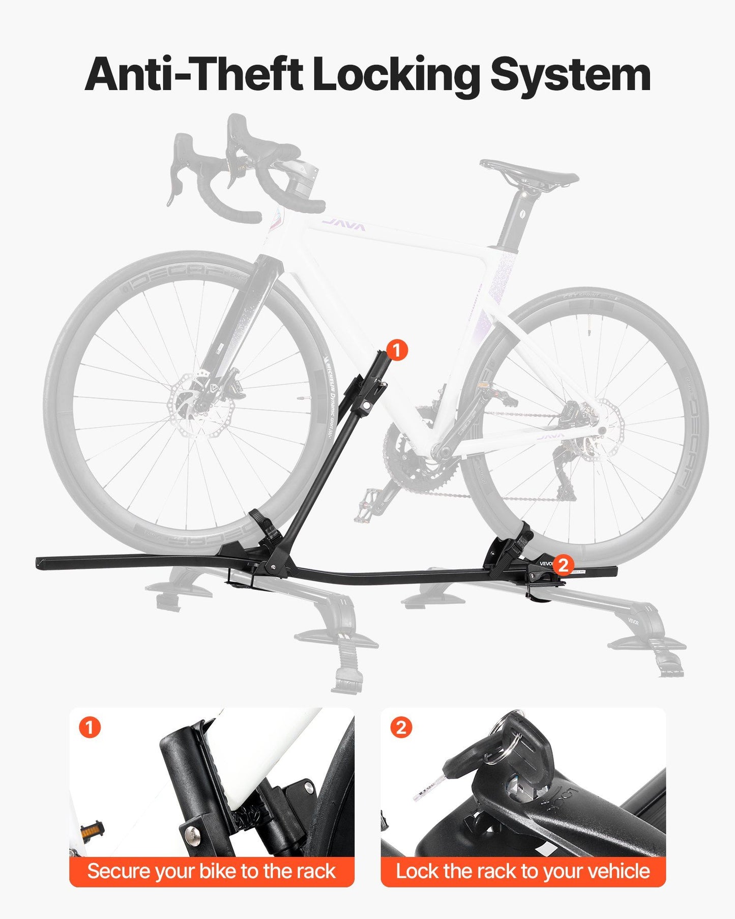 Roof Bike Rack, 15 kg Capacity, Upright Roof Mount Bicycle Rack with Secure Locking System for Most Standard V952-CDZXCJZLFZDC0GA9H001V0