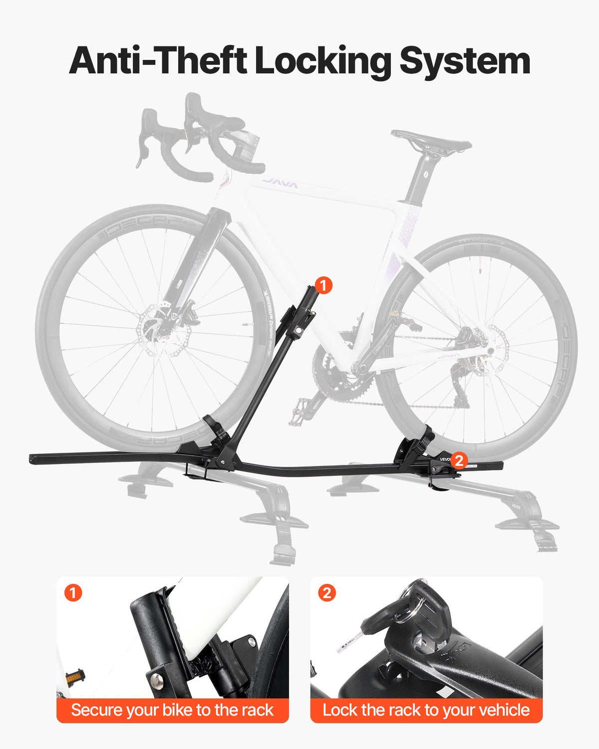 Roof Bike Rack, 15 kg Capacity, Upright Roof Mount Bicycle Rack with Secure Locking System for Most Standard V952-CDZXCJZLFZDC0GA9H001V0